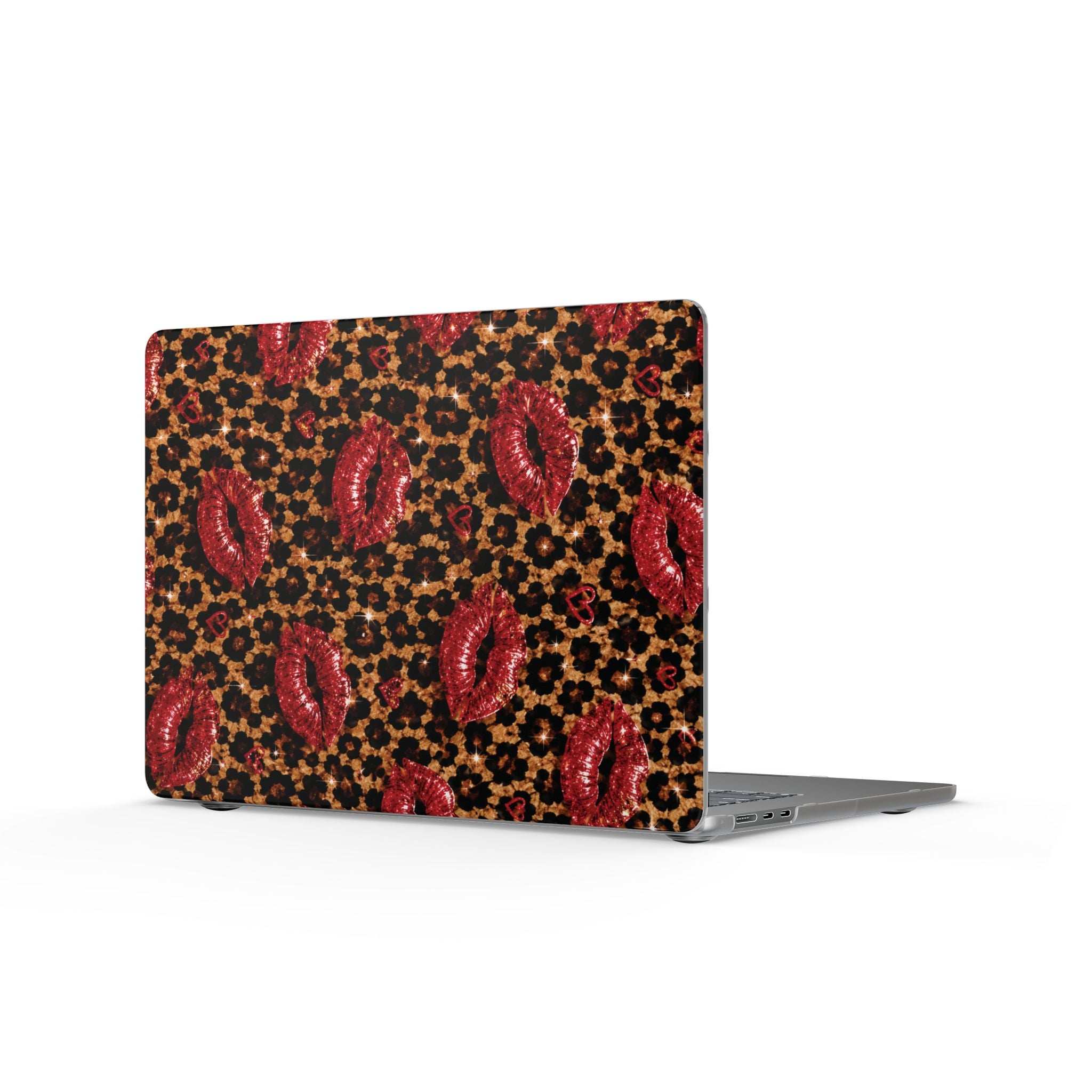 Wild Kisses MacBook Case, Leopard Print Laptop Cover, Red Lip Print MacBook Air Case, MacBook Pro Case, Cute Girly Laptop Accessory