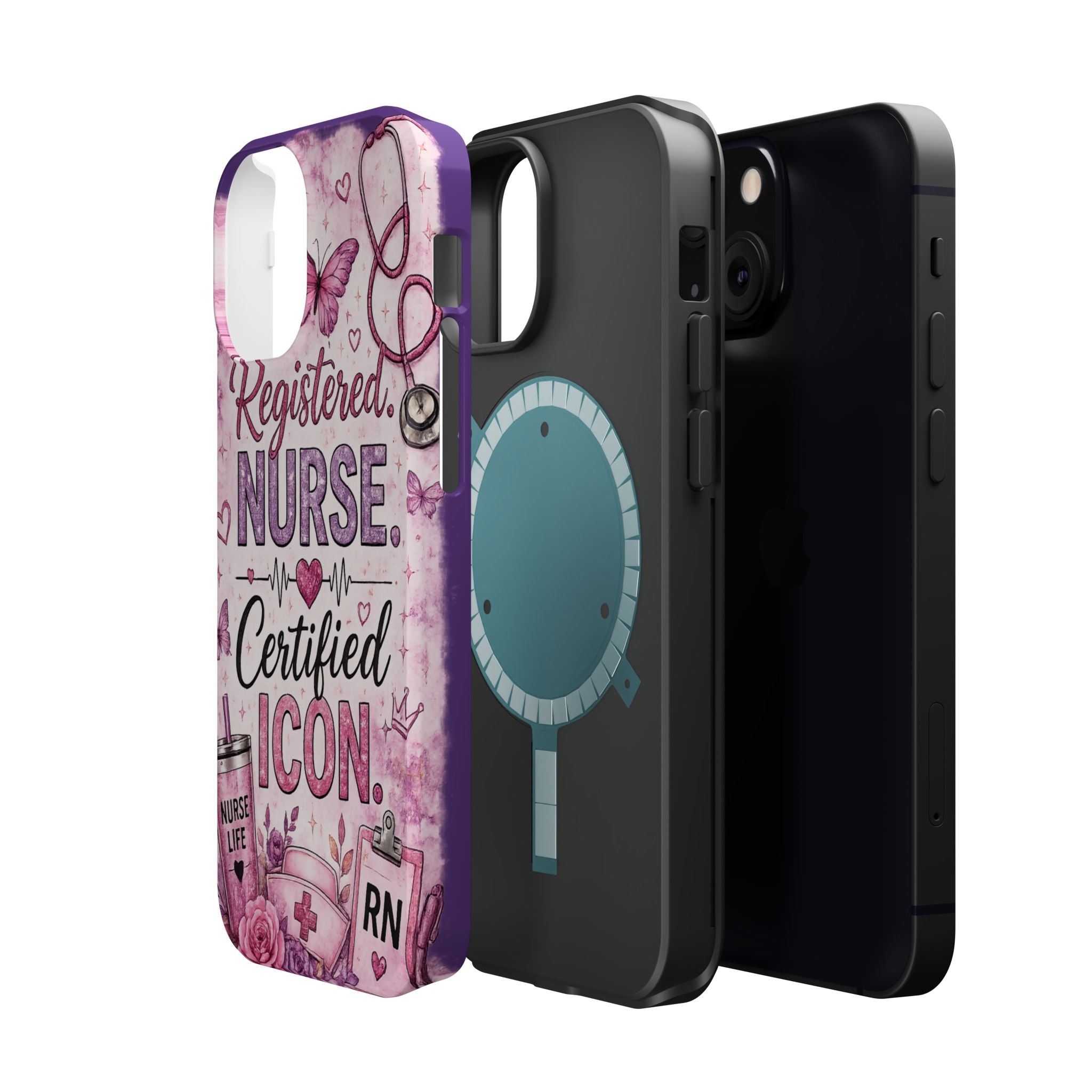 Registered Nurse Certified Icon Phone Case | Cute Nurse iPhone Case | Pink Glitter RN Aesthetic Gift for Nurses