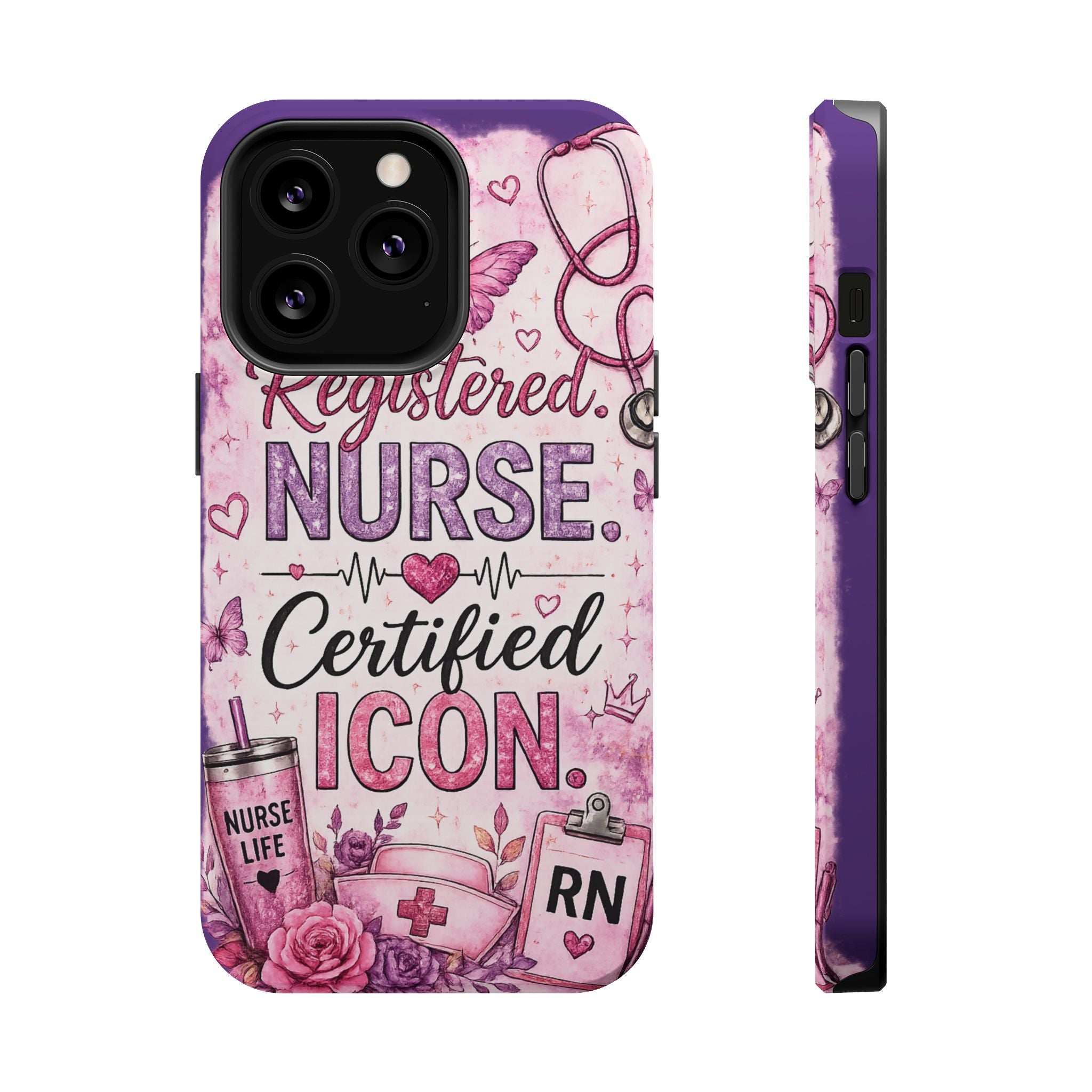 Registered Nurse Certified Icon Phone Case | Cute Nurse iPhone Case | Pink Glitter RN Aesthetic Gift for Nurses
