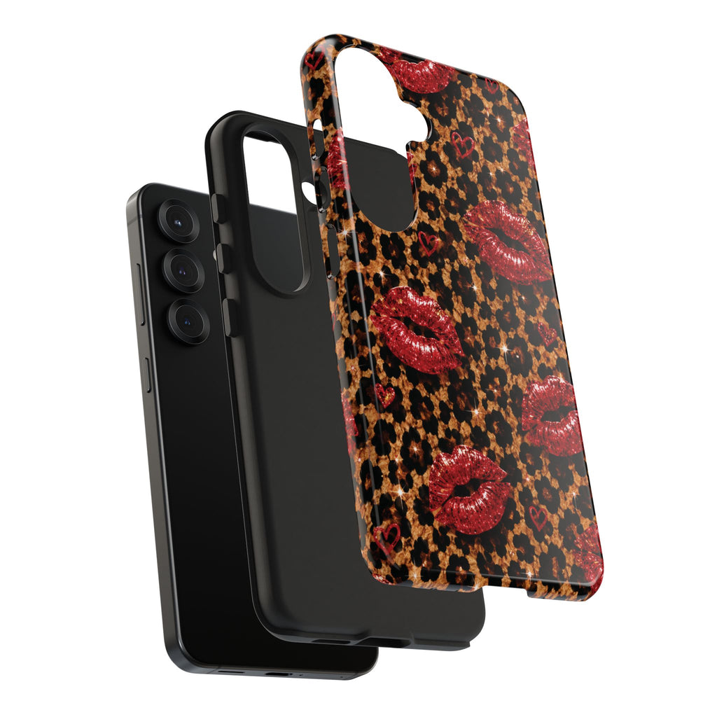 Wild Kisses Leopard Print Phone Case | Red Lip Print iPhone Case | Girly Cheetah Phone Cover | Cute Aesthetic Gift for Women