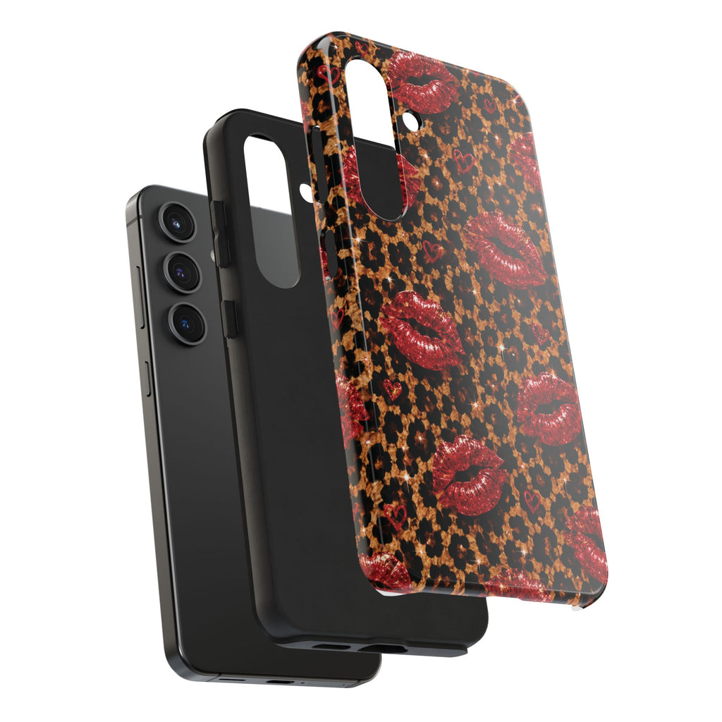 Wild Kisses Leopard Print Phone Case | Red Lip Print iPhone Case | Girly Cheetah Phone Cover | Cute Aesthetic Gift for Women