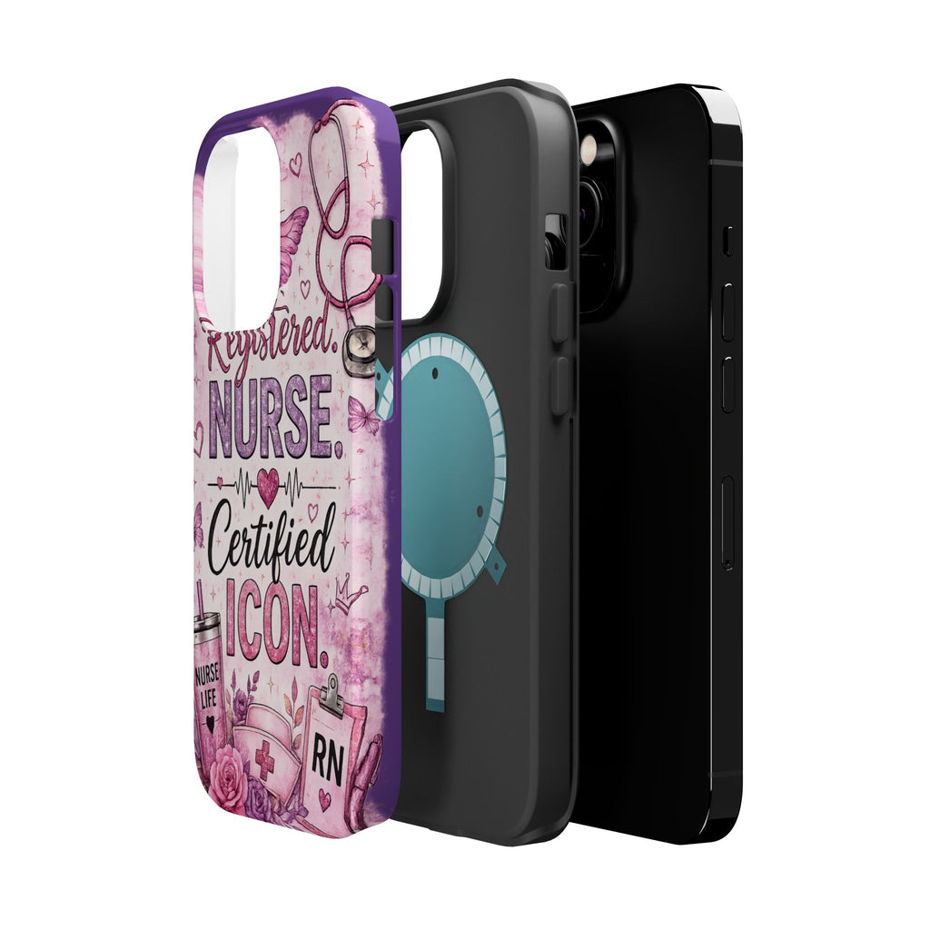 Registered Nurse Certified Icon Phone Case | Cute Nurse iPhone Case | Pink Glitter RN Aesthetic Gift for Nurses