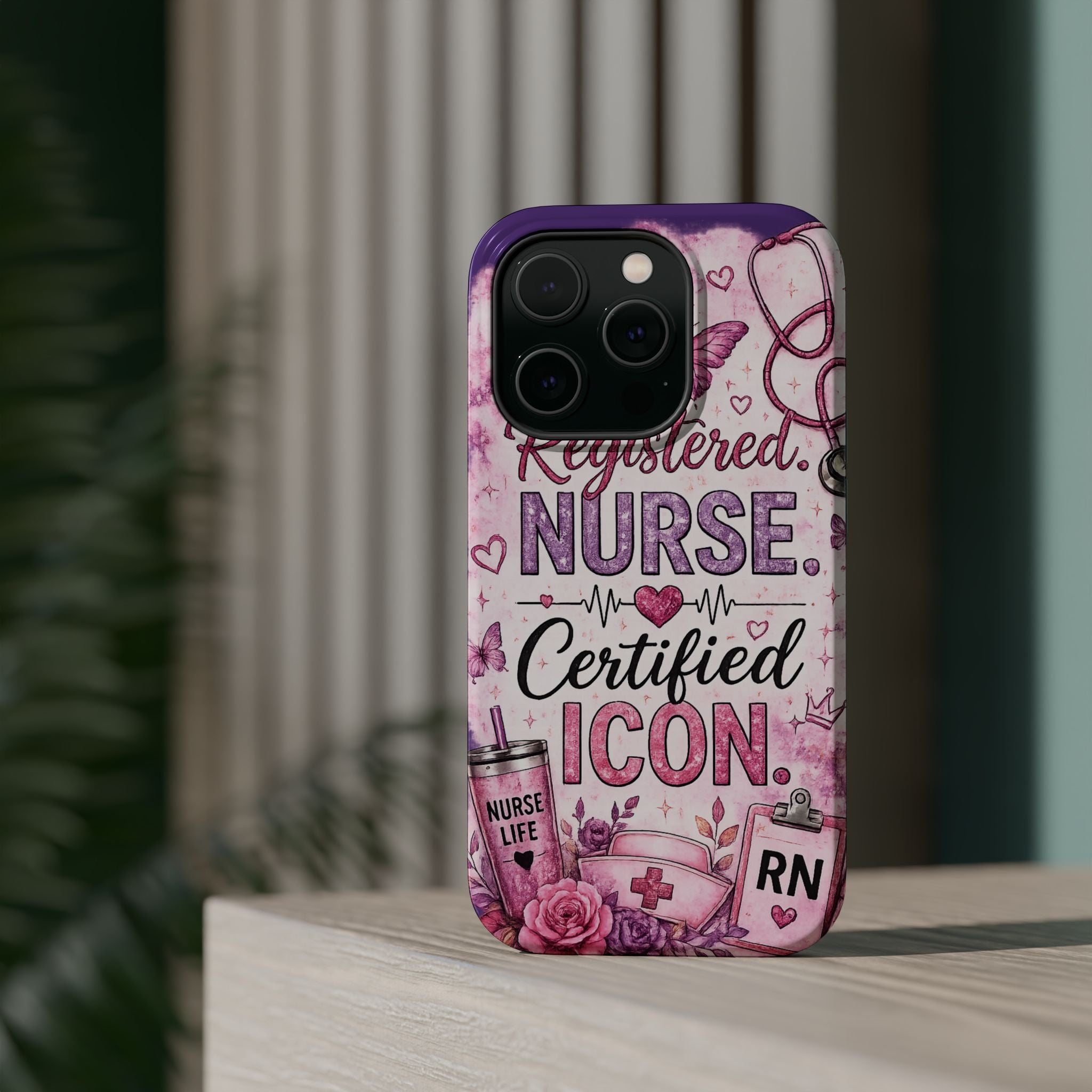 Registered Nurse Certified Icon Phone Case | Cute Nurse iPhone Case | Pink Glitter RN Aesthetic Gift for Nurses