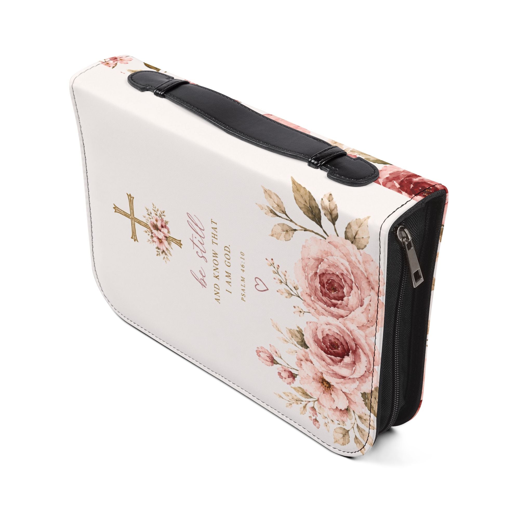 Floral Scripture Bible Cover — Proverbs 31 / Psalm 46 Inspirational Zip Case