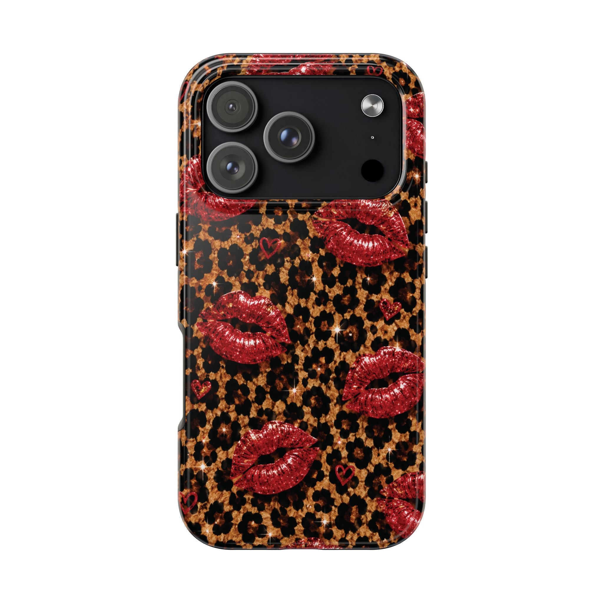 Wild Kisses Leopard Print Phone Case | Red Lip Print iPhone Case | Girly Cheetah Phone Cover | Cute Aesthetic Gift for Women