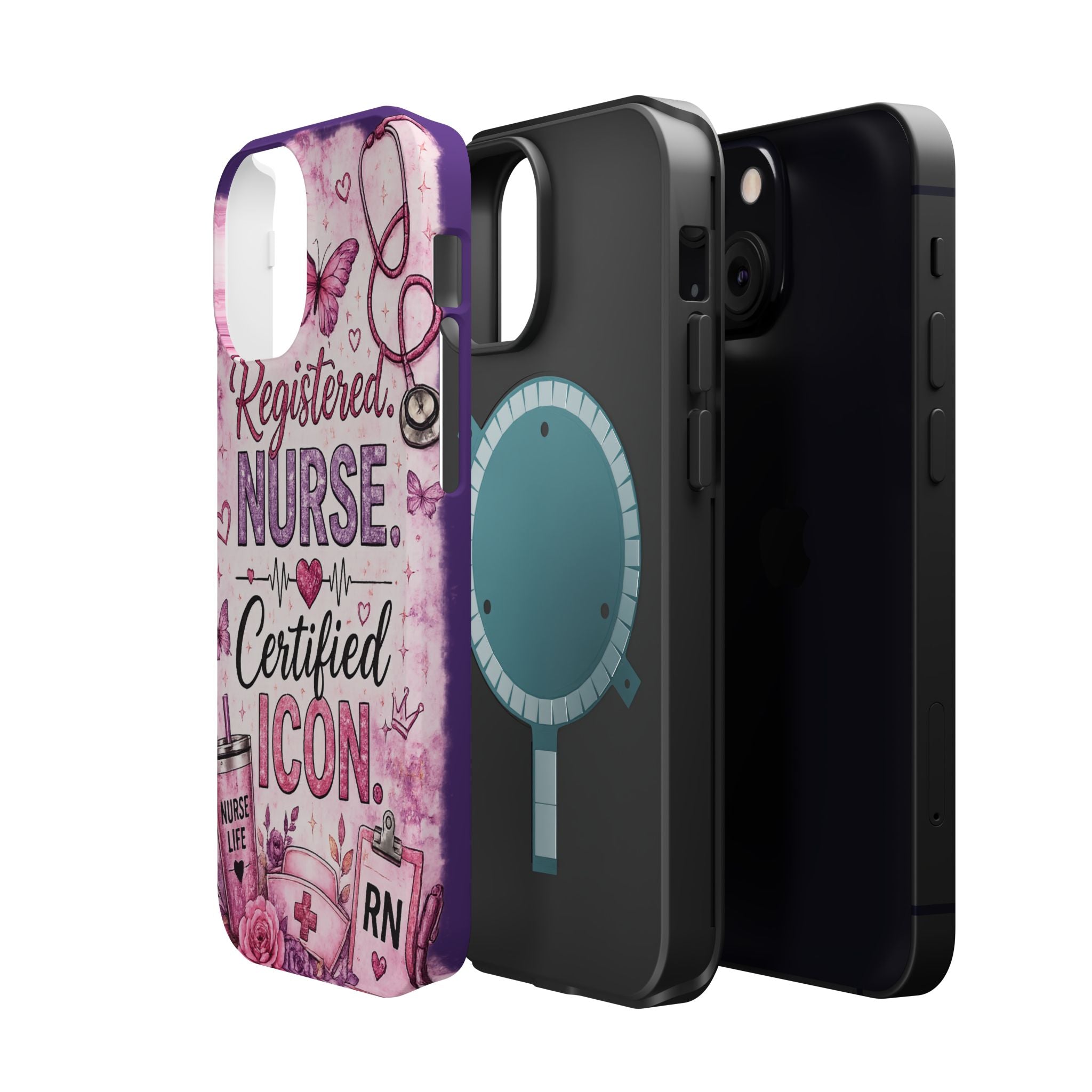 Registered Nurse Certified Icon Phone Case | Cute Nurse iPhone Case | Pink Glitter RN Aesthetic Gift for Nurses