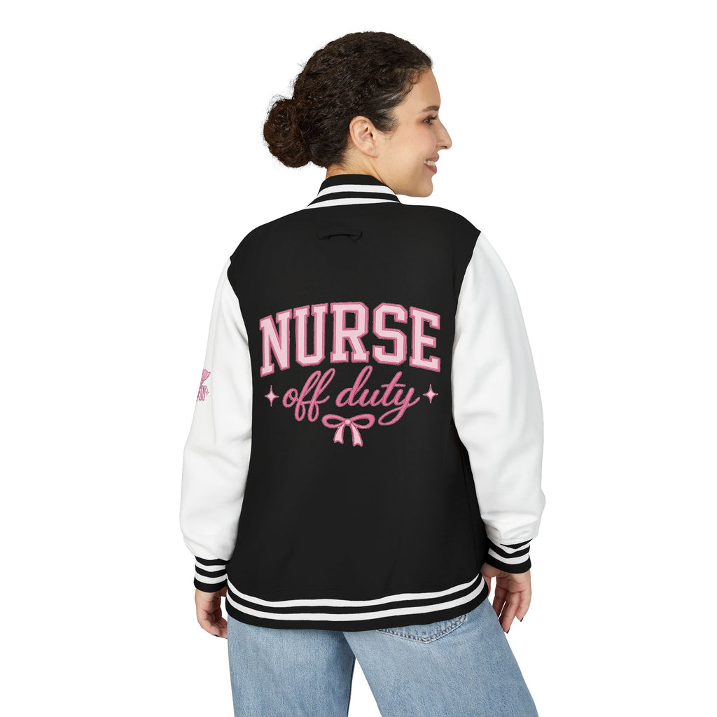 Nurse Off Duty Varsity Jacket, RN Letterman Jacket, Cute Nurse Jacket, Registered Nurse Gift, Pink Nurse Apparel, Nurse Streetwear