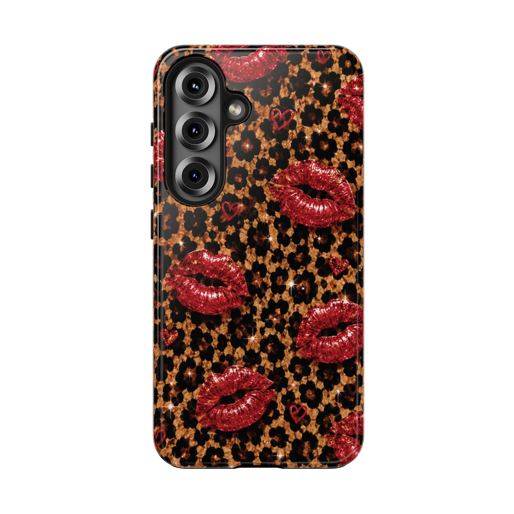 Wild Kisses Leopard Print Phone Case | Red Lip Print iPhone Case | Girly Cheetah Phone Cover | Cute Aesthetic Gift for Women