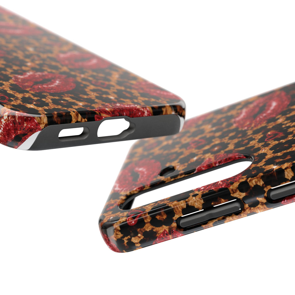 Wild Kisses Leopard Print Phone Case | Red Lip Print iPhone Case | Girly Cheetah Phone Cover | Cute Aesthetic Gift for Women