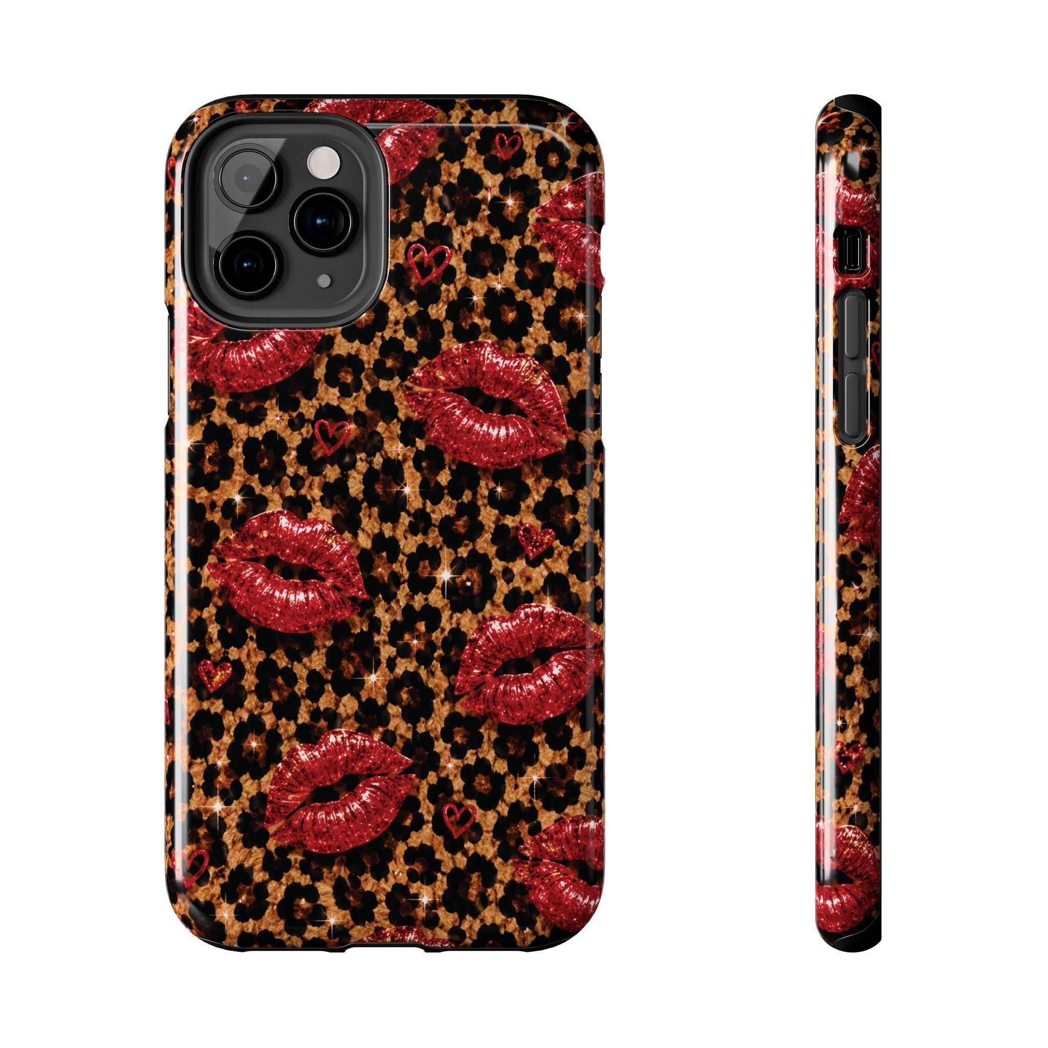 Wild Kisses Leopard Print Phone Case | Red Lip Print iPhone Case | Girly Cheetah Phone Cover | Cute Aesthetic Gift for Women