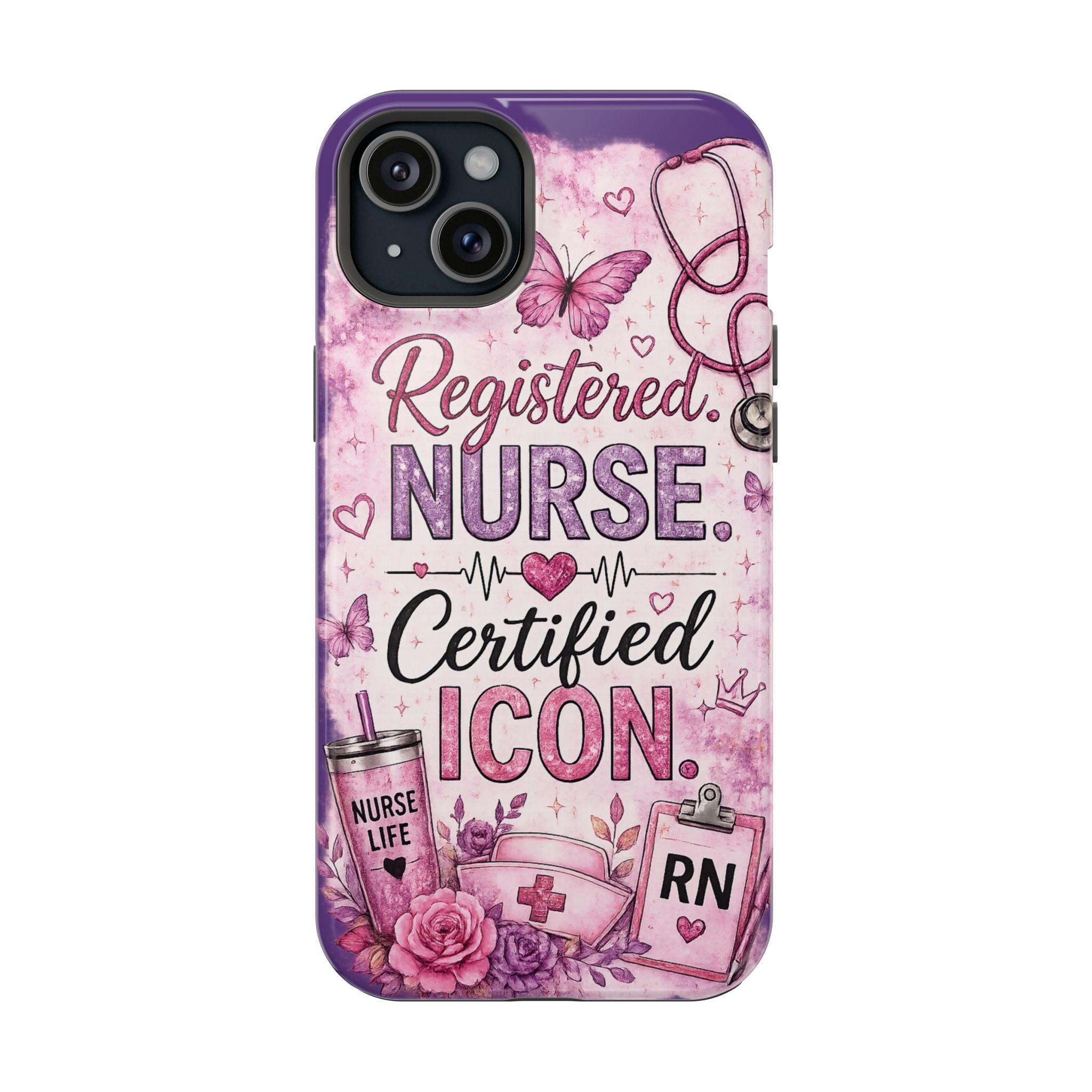 Registered Nurse Certified Icon Phone Case | Cute Nurse iPhone Case | Pink Glitter RN Aesthetic Gift for Nurses