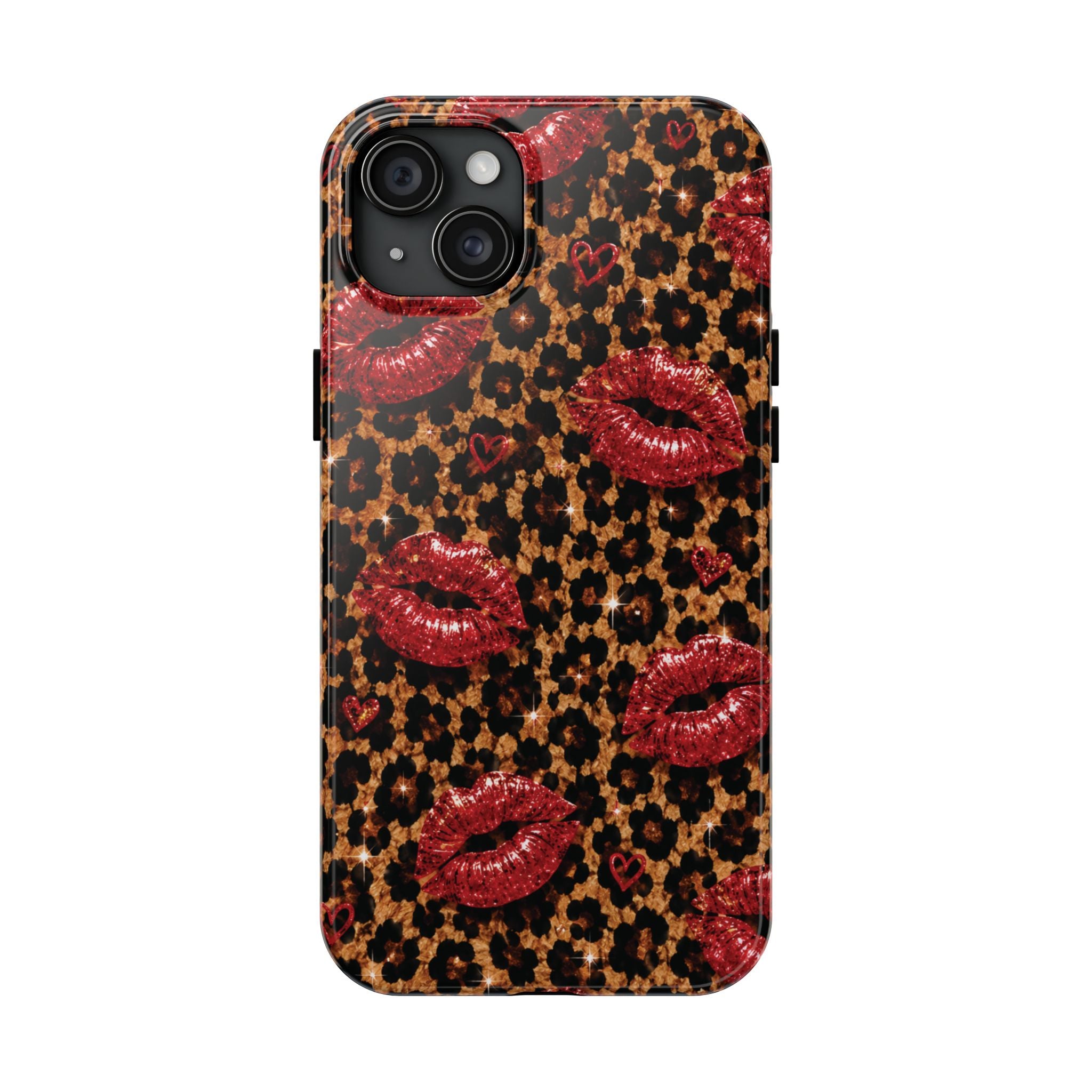 Wild Kisses Leopard Print Phone Case | Red Lip Print iPhone Case | Girly Cheetah Phone Cover | Cute Aesthetic Gift for Women