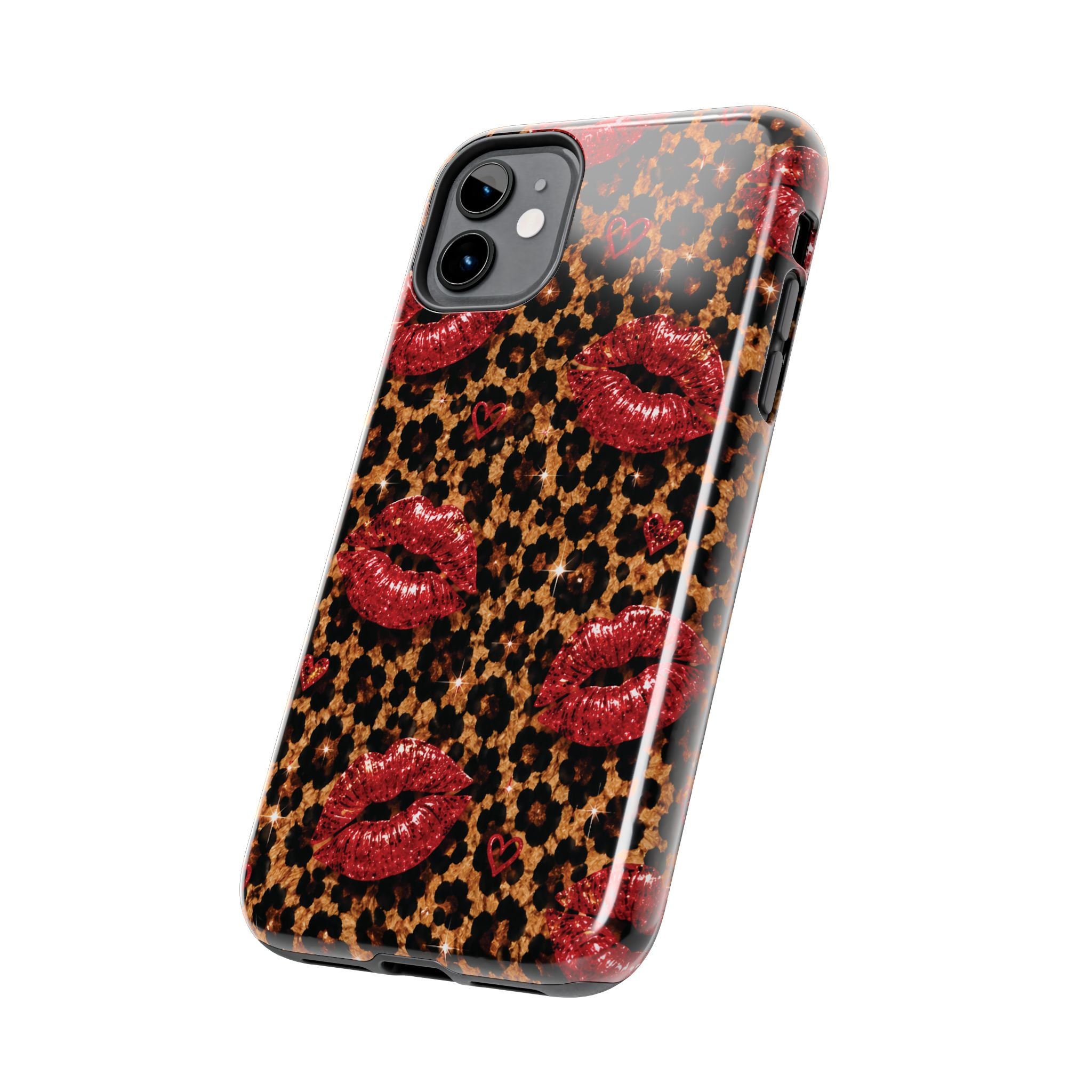 Wild Kisses Leopard Print Phone Case | Red Lip Print iPhone Case | Girly Cheetah Phone Cover | Cute Aesthetic Gift for Women
