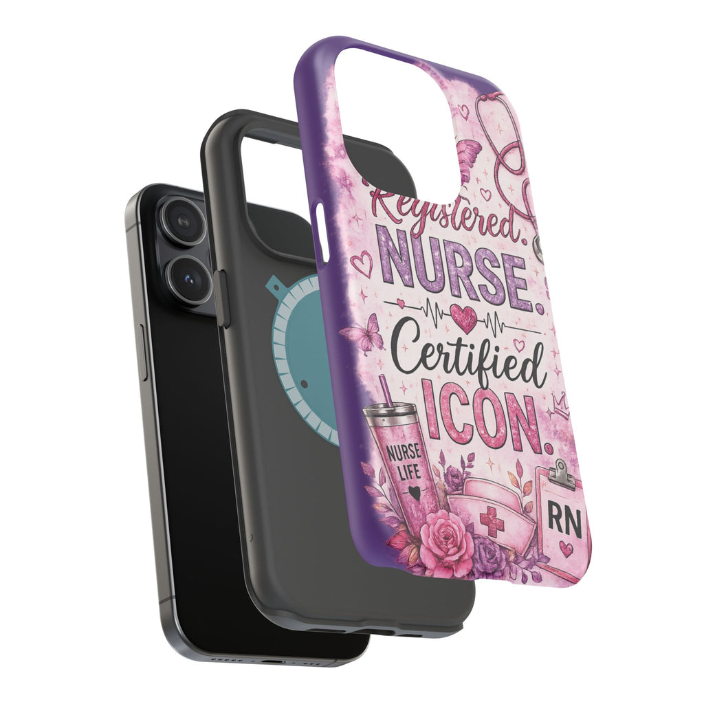 Registered Nurse Certified Icon Phone Case | Cute Nurse iPhone Case | Pink Glitter RN Aesthetic Gift for Nurses