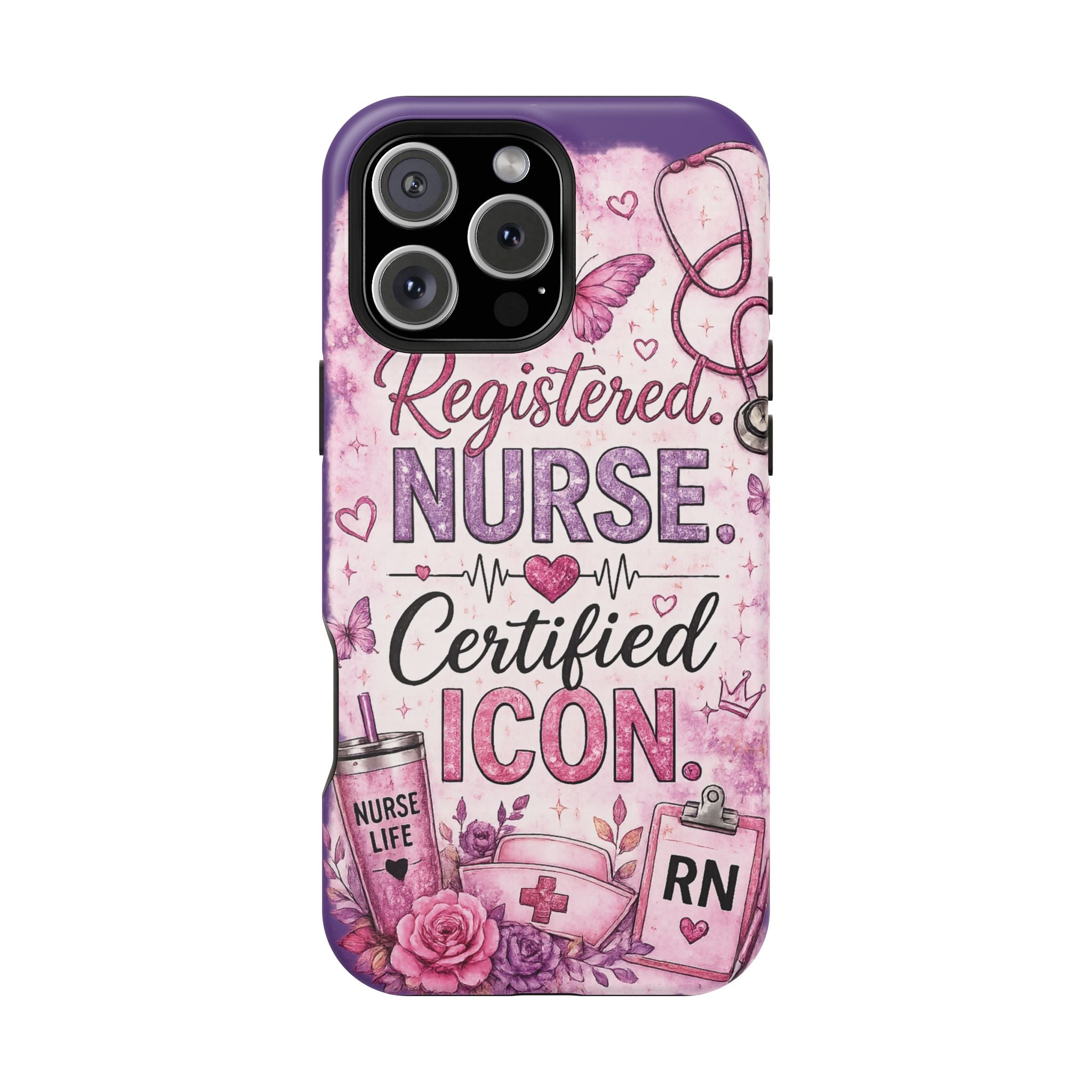 Registered Nurse Certified Icon Phone Case | Cute Nurse iPhone Case | Pink Glitter RN Aesthetic Gift for Nurses