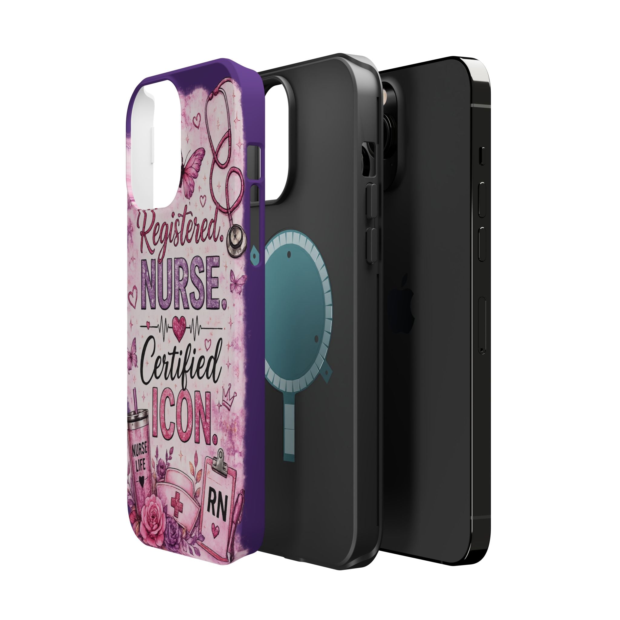 Registered Nurse Certified Icon Phone Case | Cute Nurse iPhone Case | Pink Glitter RN Aesthetic Gift for Nurses