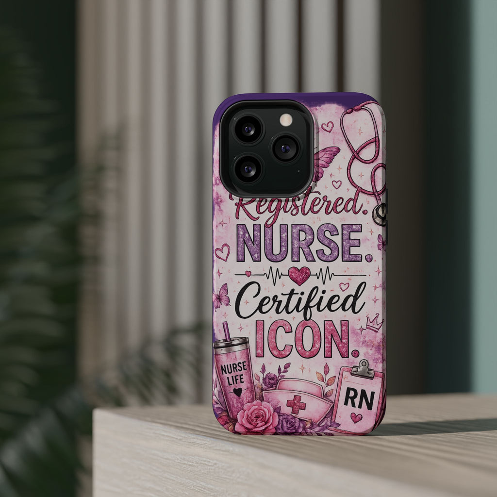 Registered Nurse Certified Icon Phone Case | Cute Nurse iPhone Case | Pink Glitter RN Aesthetic Gift for Nurses