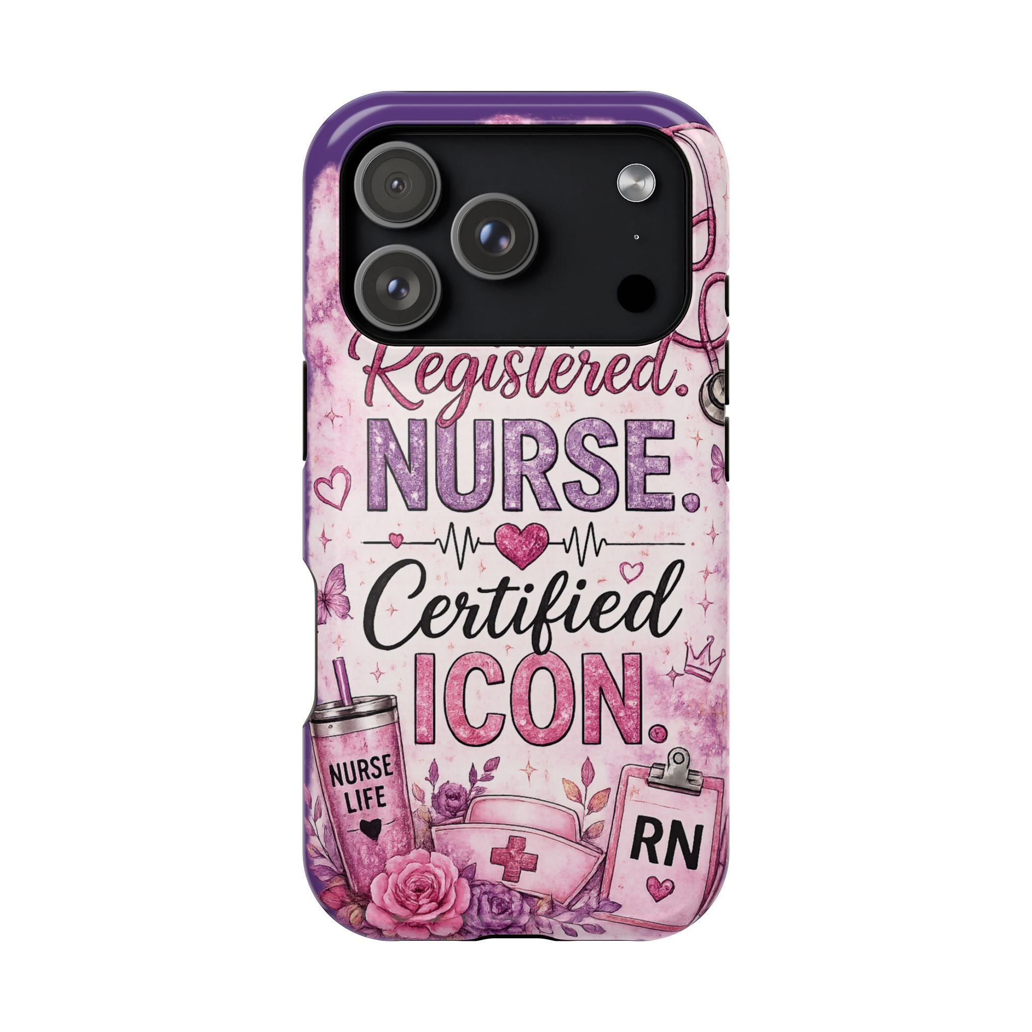Registered Nurse Certified Icon Phone Case | Cute Nurse iPhone Case | Pink Glitter RN Aesthetic Gift for Nurses