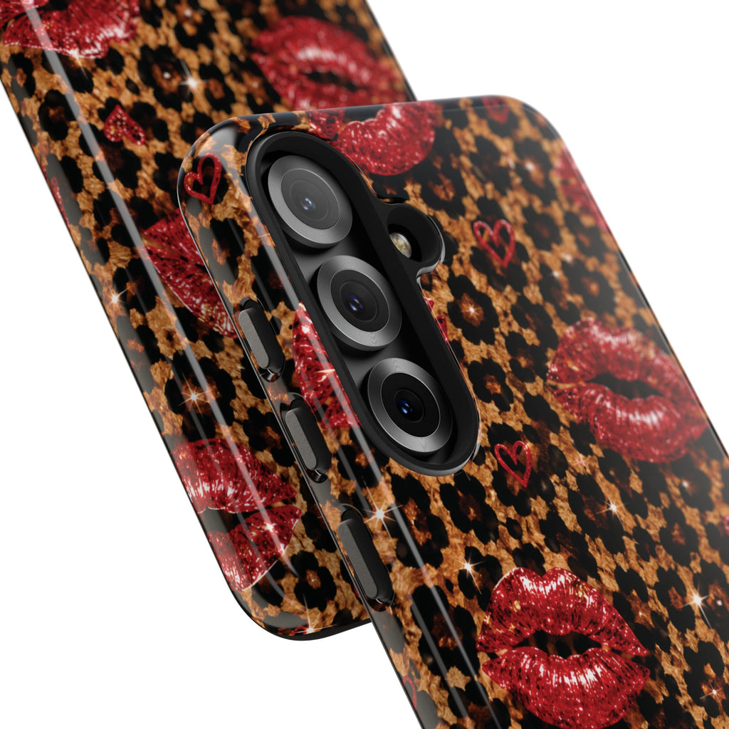 Wild Kisses Leopard Print Phone Case | Red Lip Print iPhone Case | Girly Cheetah Phone Cover | Cute Aesthetic Gift for Women