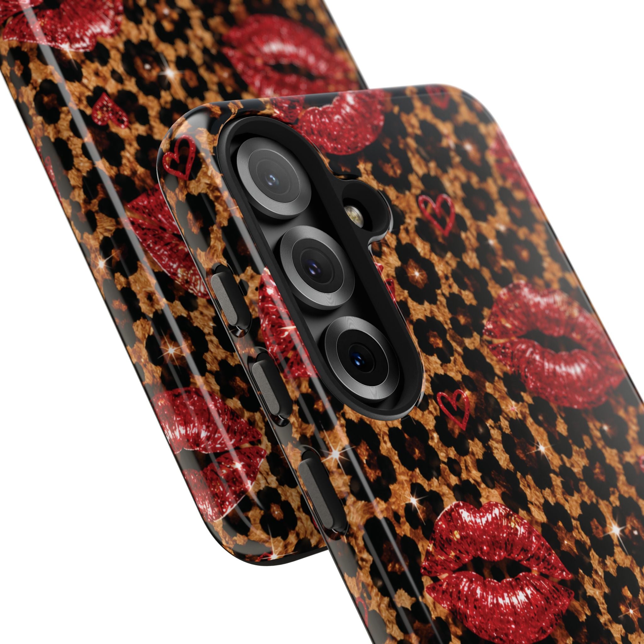Wild Kisses Leopard Print Phone Case | Red Lip Print iPhone Case | Girly Cheetah Phone Cover | Cute Aesthetic Gift for Women