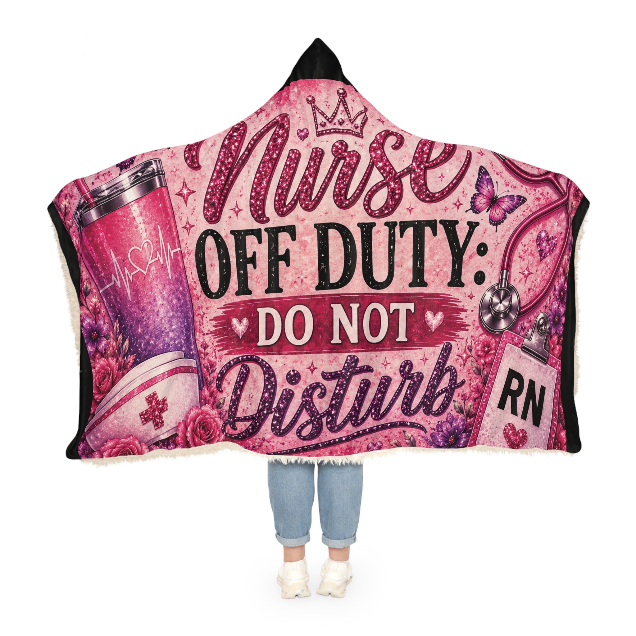 Nurse Off Duty Hooded Blanket, Nurse Gift Blanket, Pink Nurse Hoodie Blanket, RN Graduation Gift, Cozy Nurse Life Blanket, Do Not Disturb
