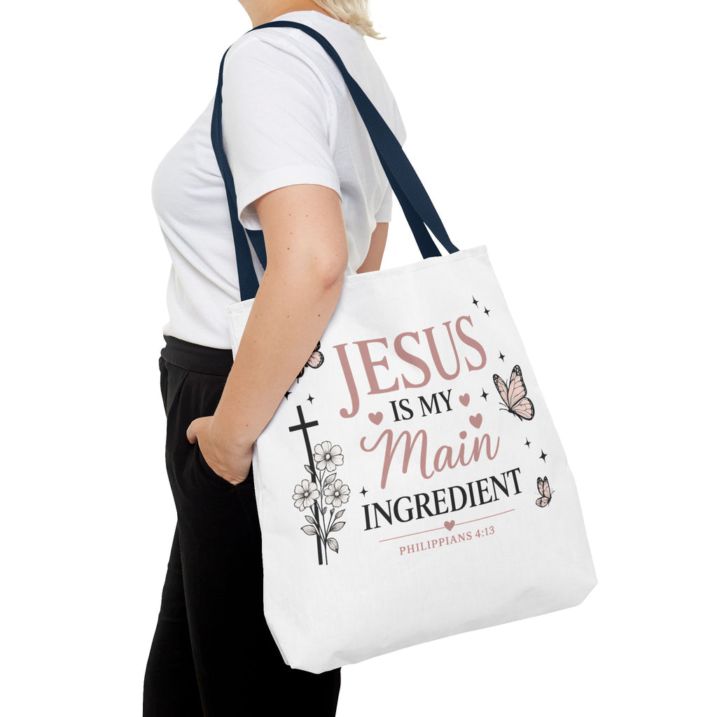 Christian Tote Bag for Women | Jesus Is My Main Ingredient | Faith Based Tote | Bible Study Bag | Church Bag | Philippians 4:13 Gift