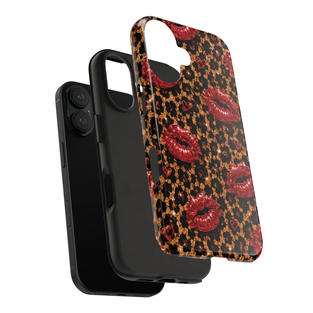 Wild Kisses Leopard Print Phone Case | Red Lip Print iPhone Case | Girly Cheetah Phone Cover | Cute Aesthetic Gift for Women