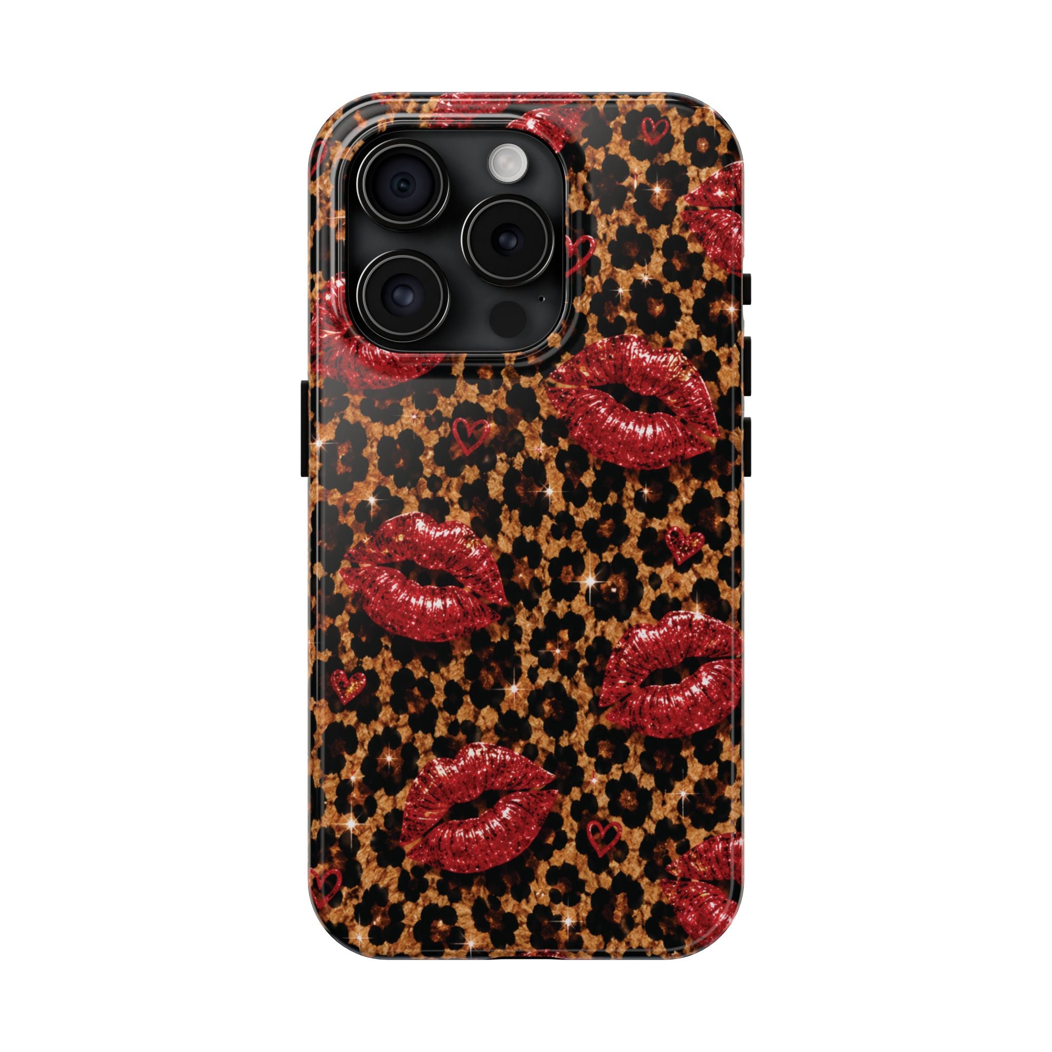 Wild Kisses Leopard Print Phone Case | Red Lip Print iPhone Case | Girly Cheetah Phone Cover | Cute Aesthetic Gift for Women