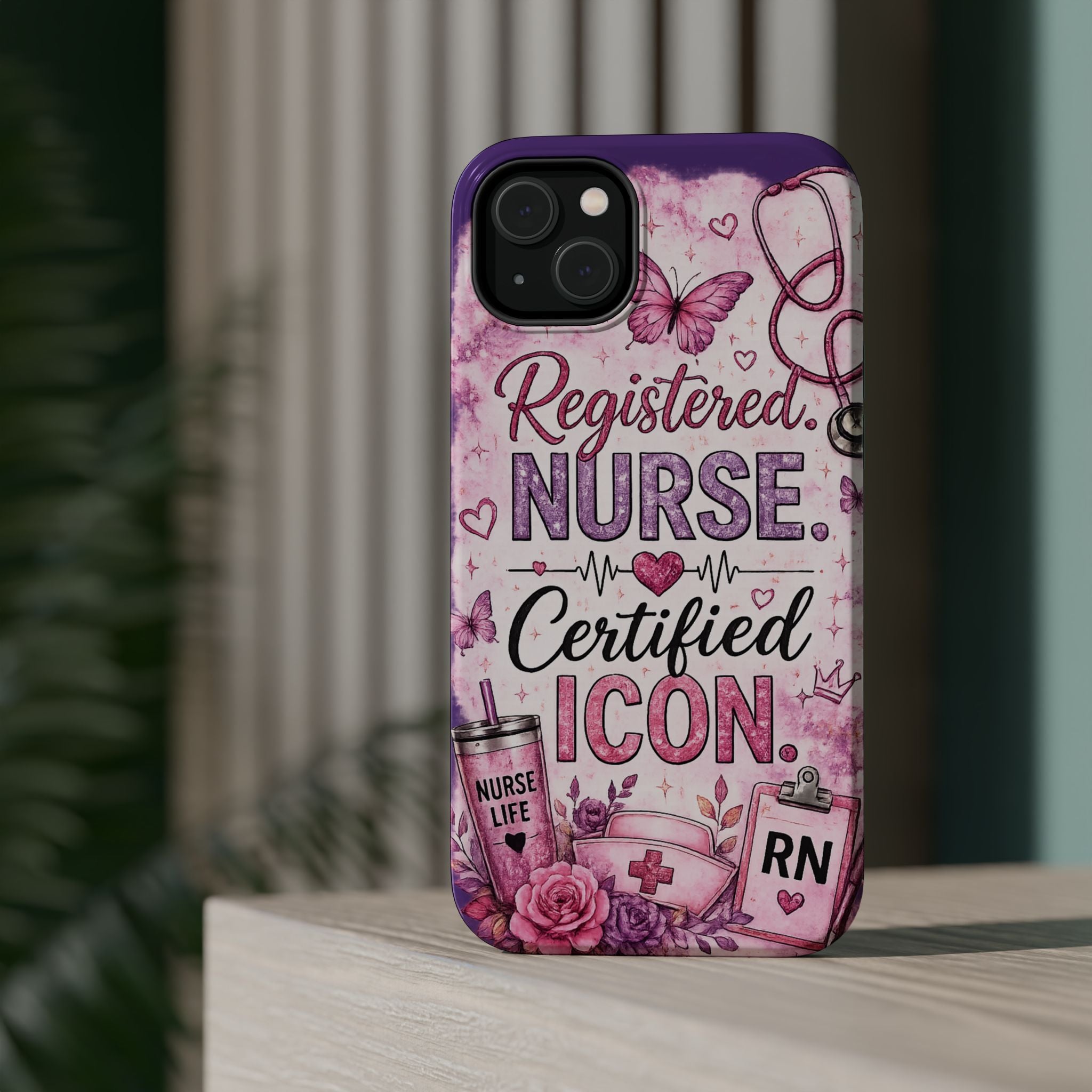 Registered Nurse Certified Icon Phone Case | Cute Nurse iPhone Case | Pink Glitter RN Aesthetic Gift for Nurses