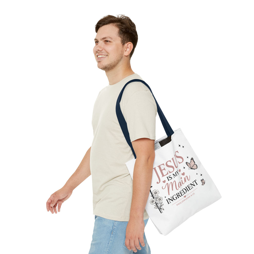Christian Tote Bag for Women | Jesus Is My Main Ingredient | Faith Based Tote | Bible Study Bag | Church Bag | Philippians 4:13 Gift