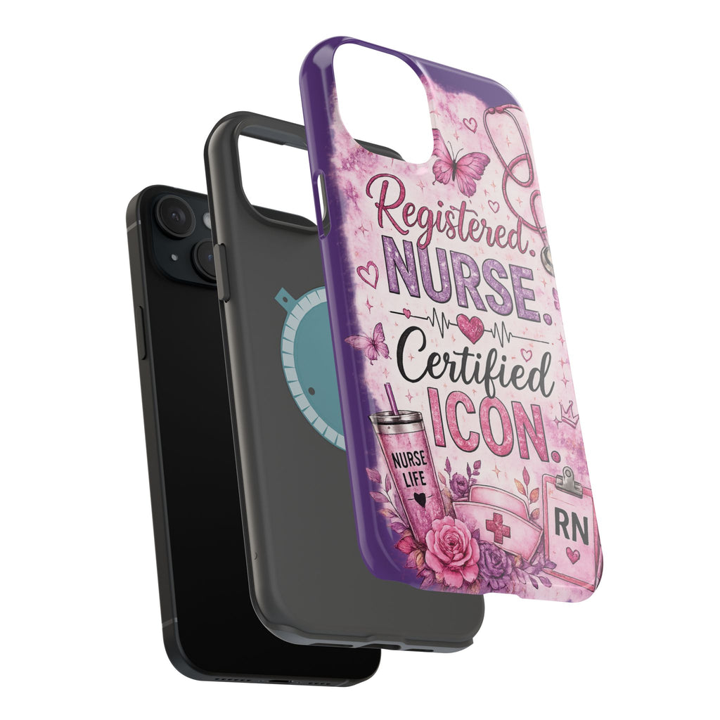 Registered Nurse Certified Icon Phone Case | Cute Nurse iPhone Case | Pink Glitter RN Aesthetic Gift for Nurses