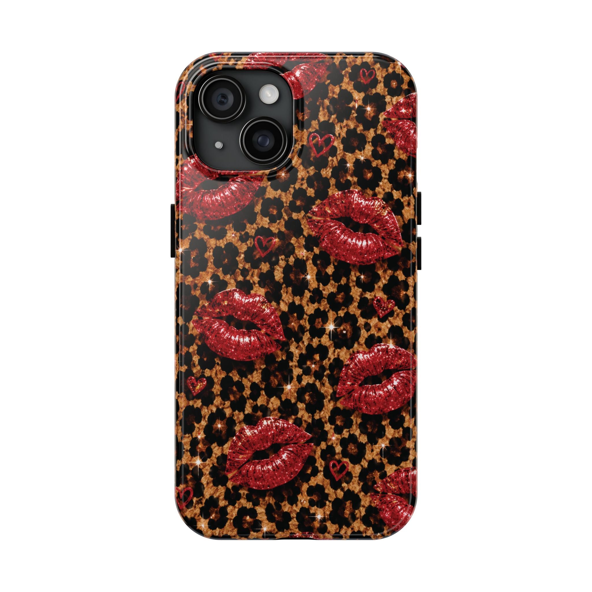 Wild Kisses Leopard Print Phone Case | Red Lip Print iPhone Case | Girly Cheetah Phone Cover | Cute Aesthetic Gift for Women