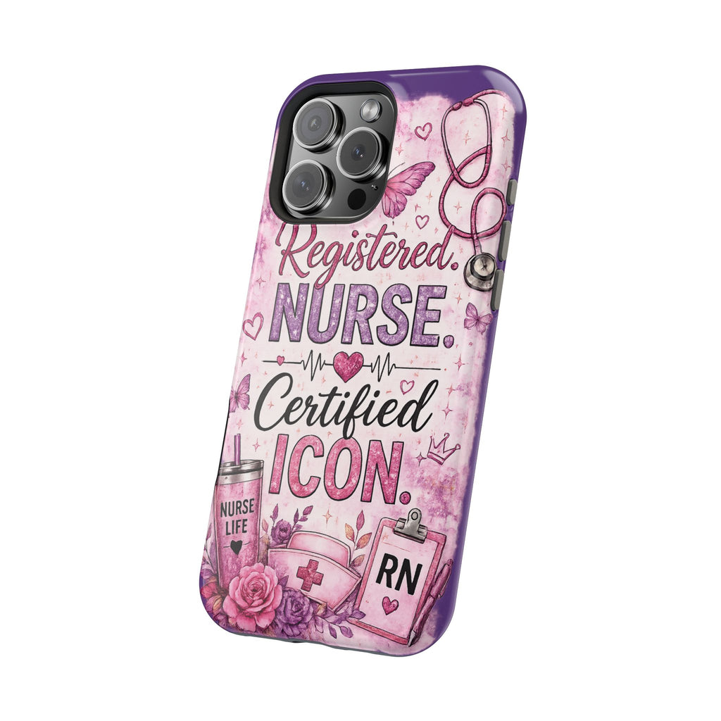 Registered Nurse Certified Icon Phone Case | Cute Nurse iPhone Case | Pink Glitter RN Aesthetic Gift for Nurses