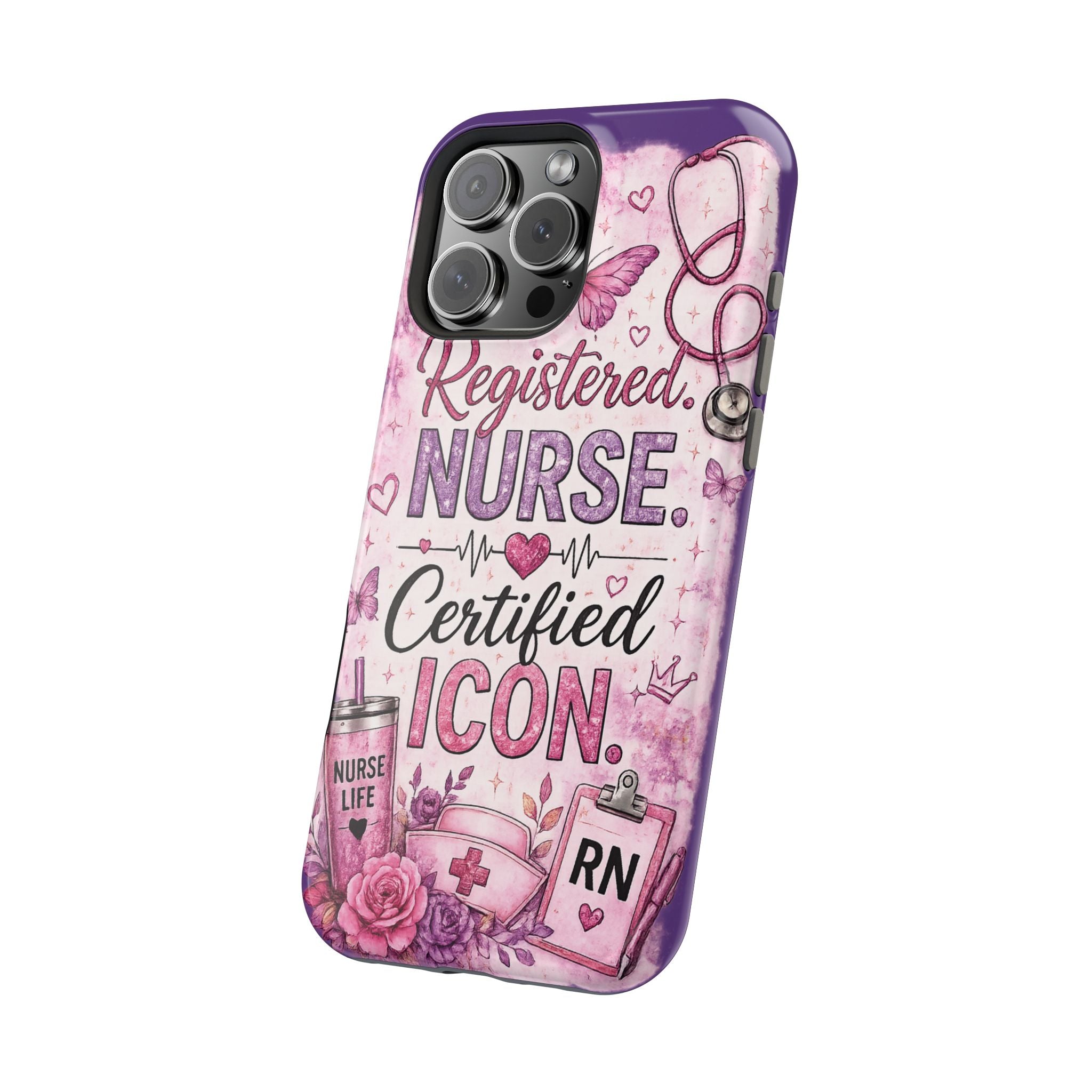 Registered Nurse Certified Icon Phone Case | Cute Nurse iPhone Case | Pink Glitter RN Aesthetic Gift for Nurses