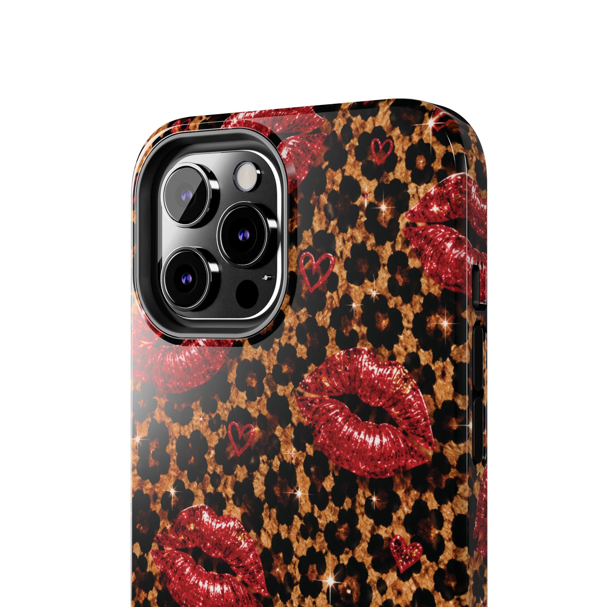 Wild Kisses Leopard Print Phone Case | Red Lip Print iPhone Case | Girly Cheetah Phone Cover | Cute Aesthetic Gift for Women