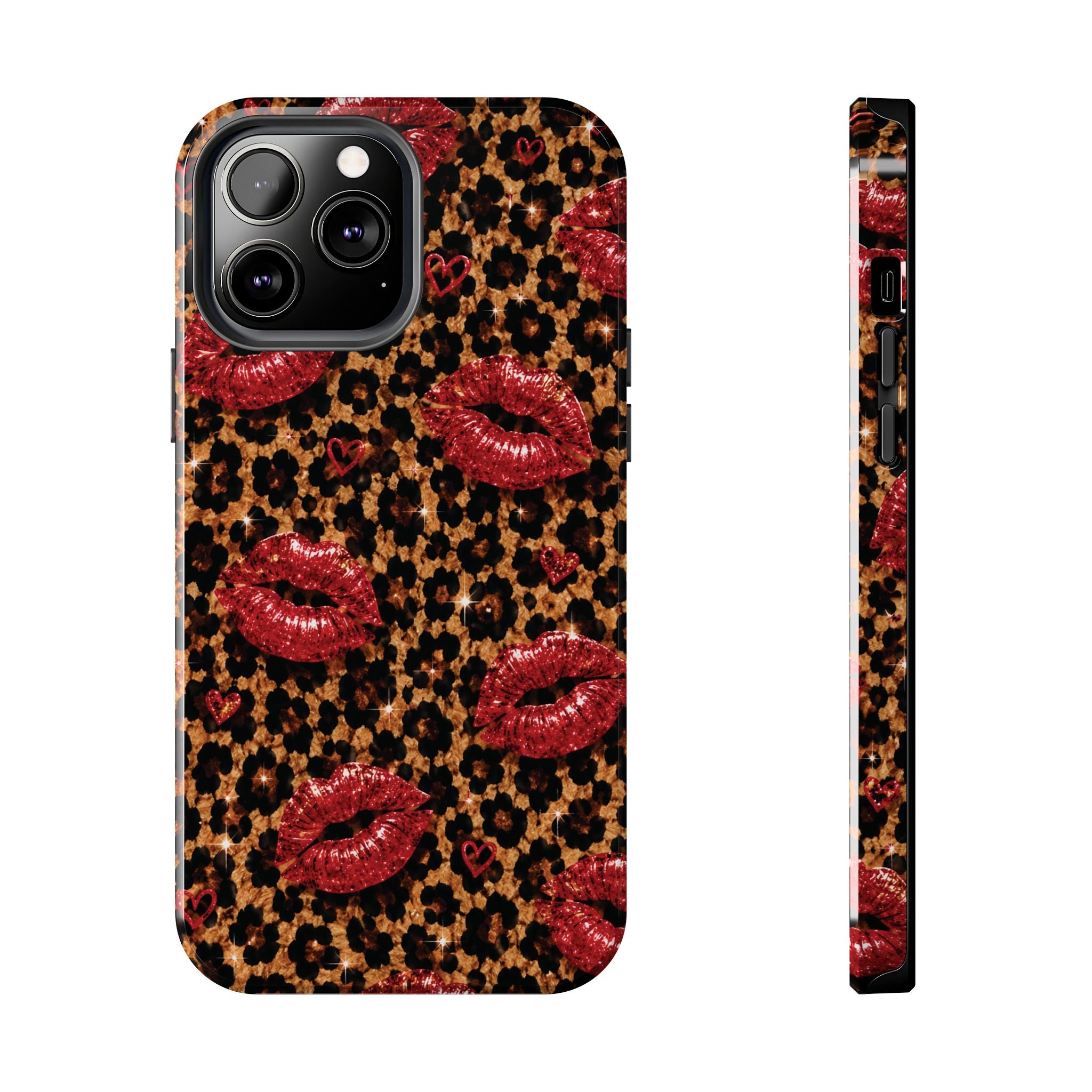 Wild Kisses Leopard Print Phone Case | Red Lip Print iPhone Case | Girly Cheetah Phone Cover | Cute Aesthetic Gift for Women