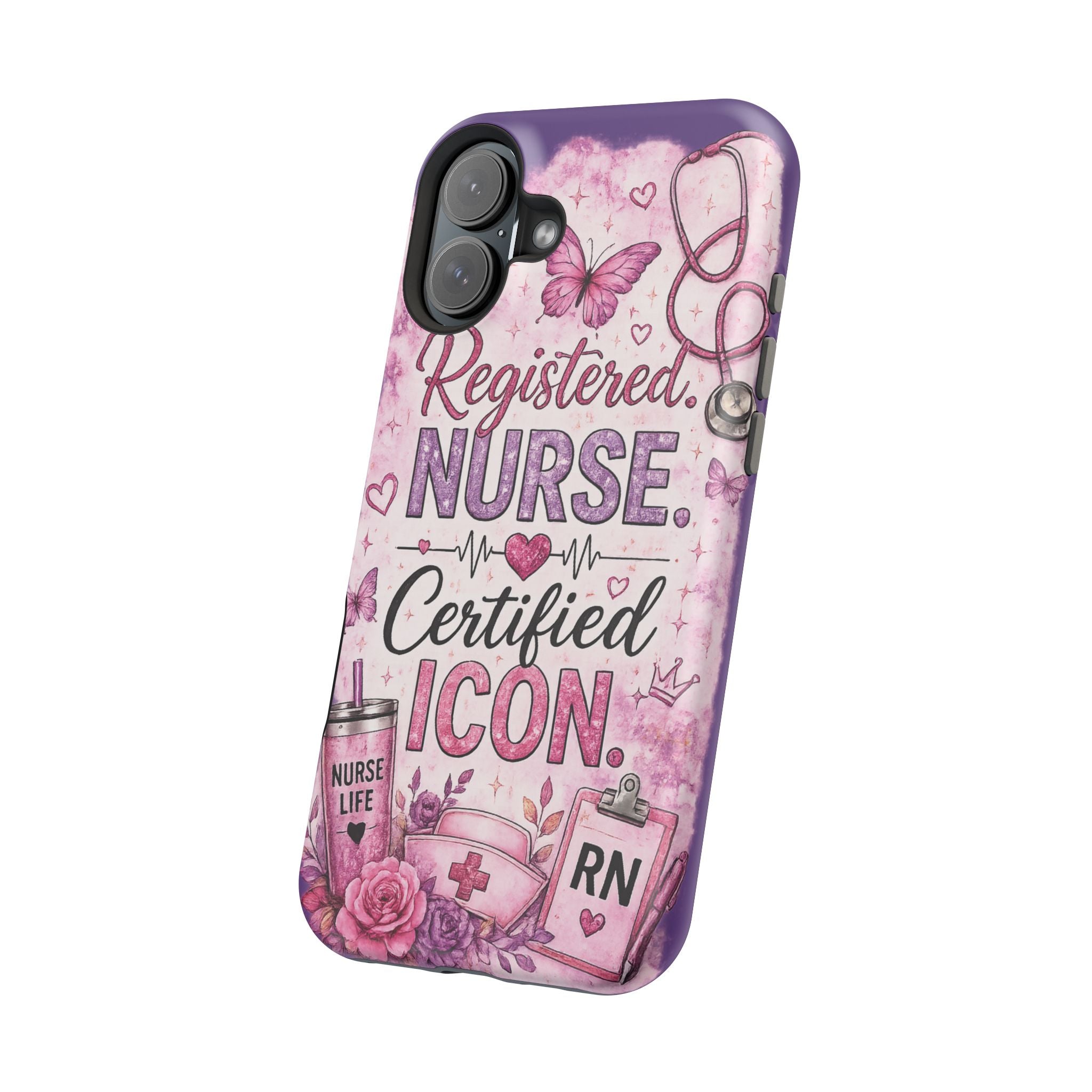 Registered Nurse Certified Icon Phone Case | Cute Nurse iPhone Case | Pink Glitter RN Aesthetic Gift for Nurses