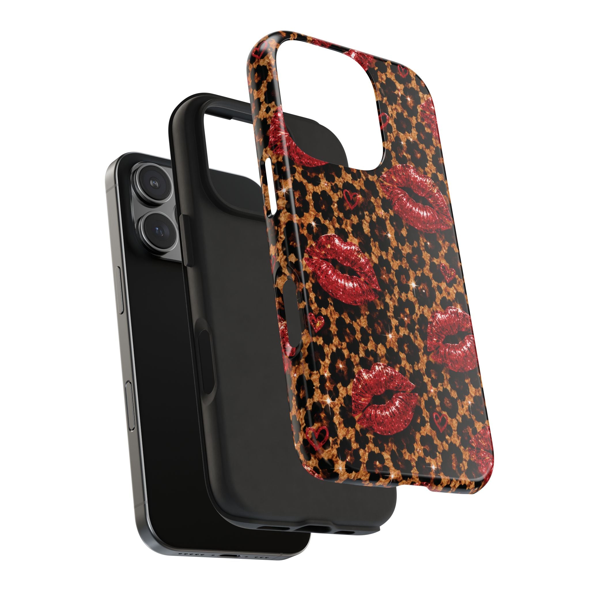 Wild Kisses Leopard Print Phone Case | Red Lip Print iPhone Case | Girly Cheetah Phone Cover | Cute Aesthetic Gift for Women
