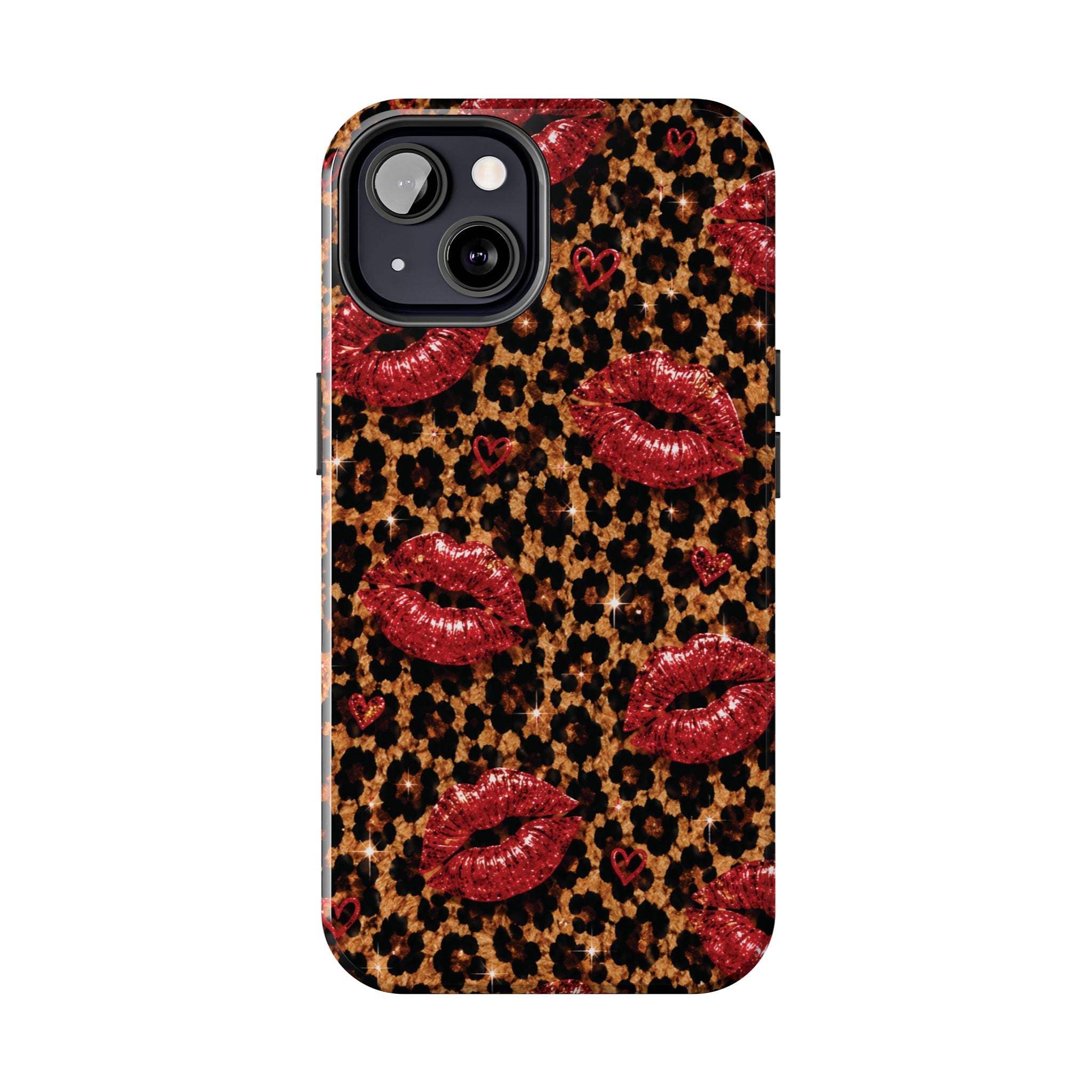 Wild Kisses Leopard Print Phone Case | Red Lip Print iPhone Case | Girly Cheetah Phone Cover | Cute Aesthetic Gift for Women