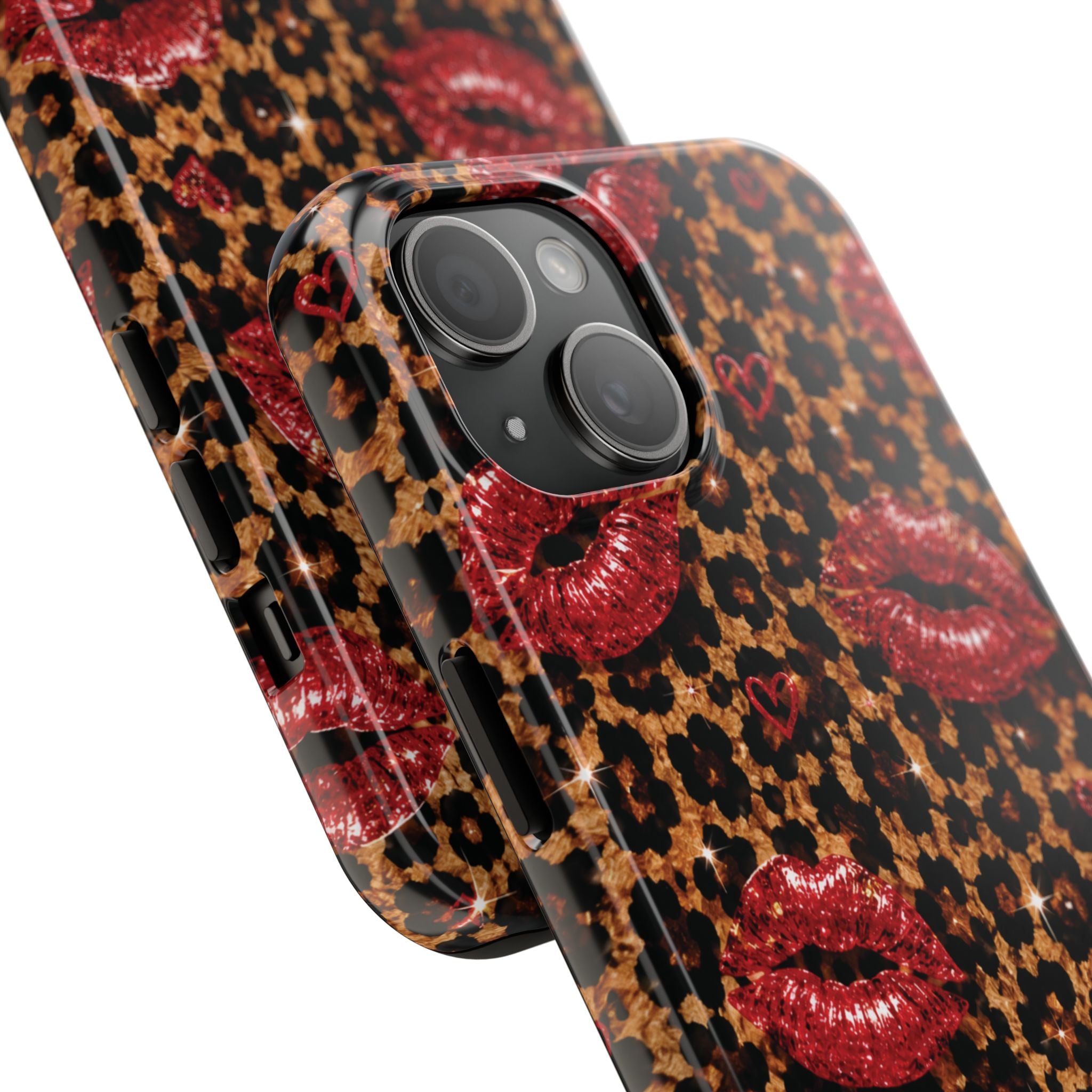 Wild Kisses Leopard Print Phone Case | Red Lip Print iPhone Case | Girly Cheetah Phone Cover | Cute Aesthetic Gift for Women
