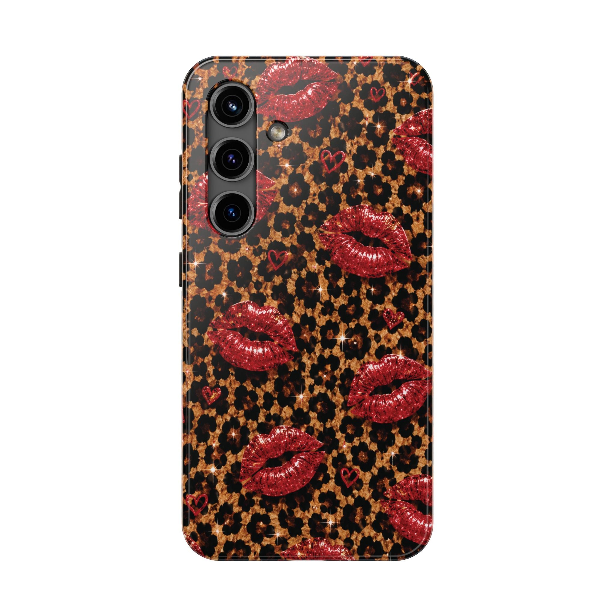 Wild Kisses Leopard Print Phone Case | Red Lip Print iPhone Case | Girly Cheetah Phone Cover | Cute Aesthetic Gift for Women