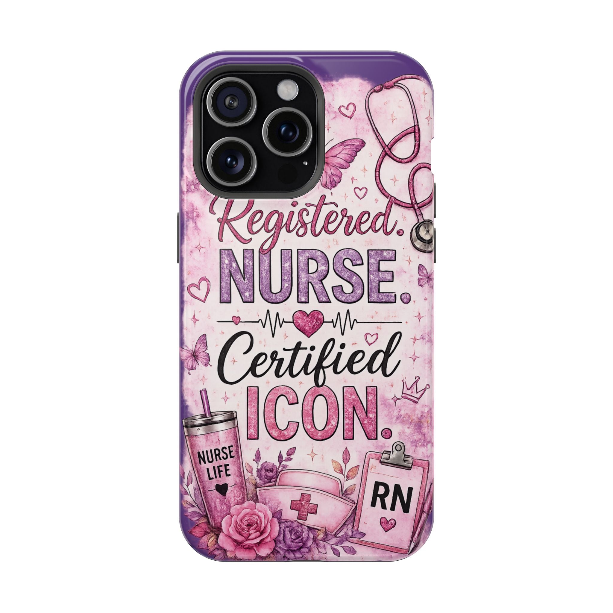 Registered Nurse Certified Icon Phone Case | Cute Nurse iPhone Case | Pink Glitter RN Aesthetic Gift for Nurses