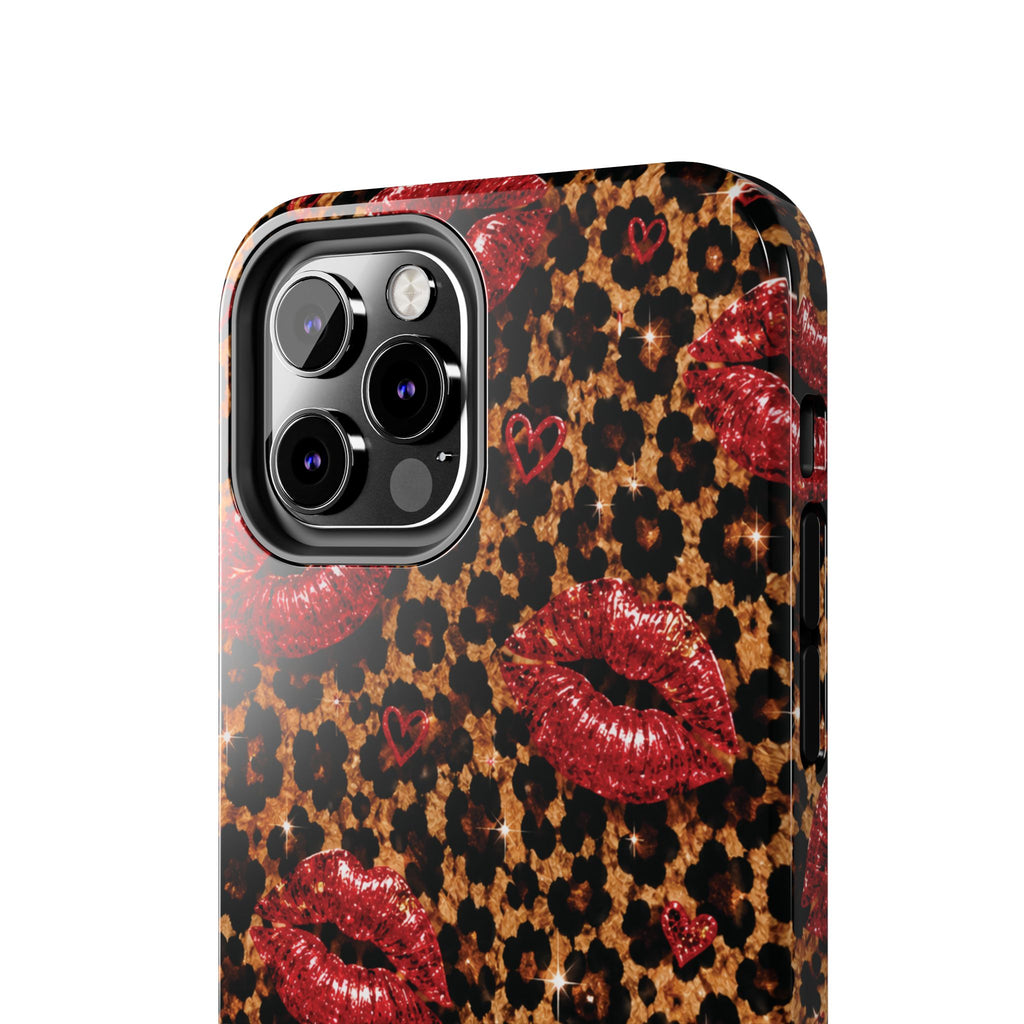 Wild Kisses Leopard Print Phone Case | Red Lip Print iPhone Case | Girly Cheetah Phone Cover | Cute Aesthetic Gift for Women