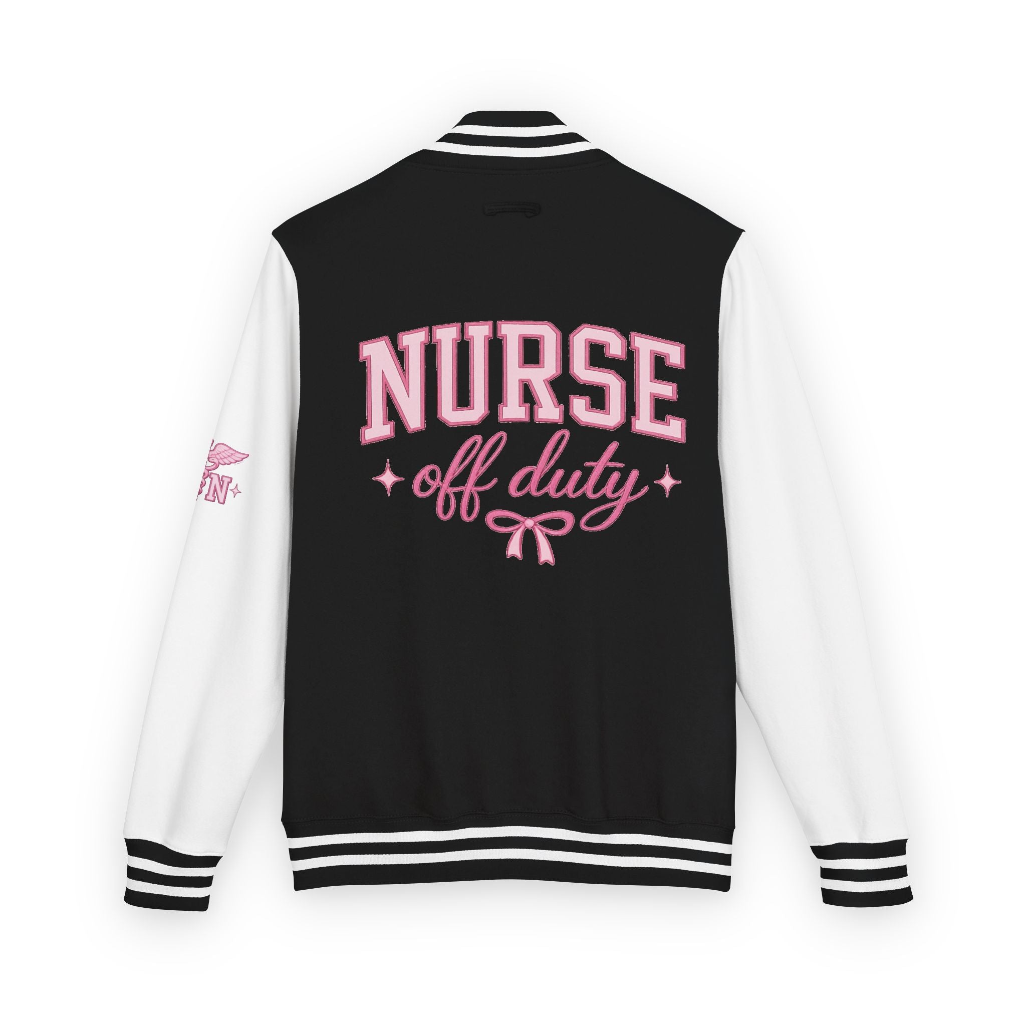 Nurse Off Duty Varsity Jacket, RN Letterman Jacket, Cute Nurse Jacket, Registered Nurse Gift, Pink Nurse Apparel, Nurse Streetwear