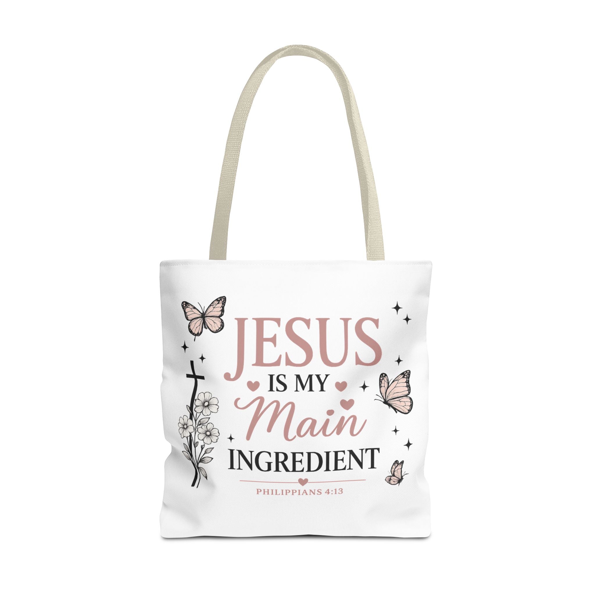Christian Tote Bag for Women | Jesus Is My Main Ingredient | Faith Based Tote | Bible Study Bag | Church Bag | Philippians 4:13 Gift