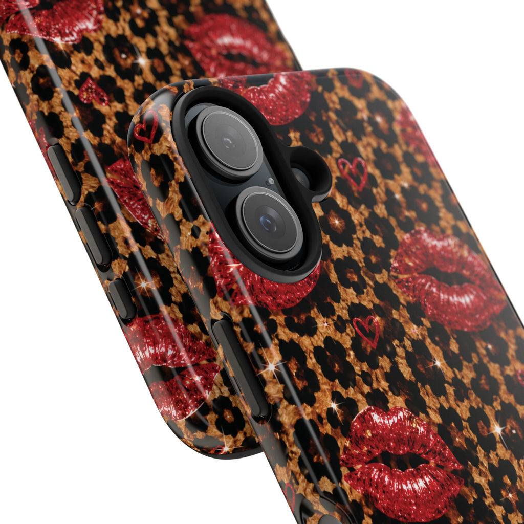 Wild Kisses Leopard Print Phone Case | Red Lip Print iPhone Case | Girly Cheetah Phone Cover | Cute Aesthetic Gift for Women