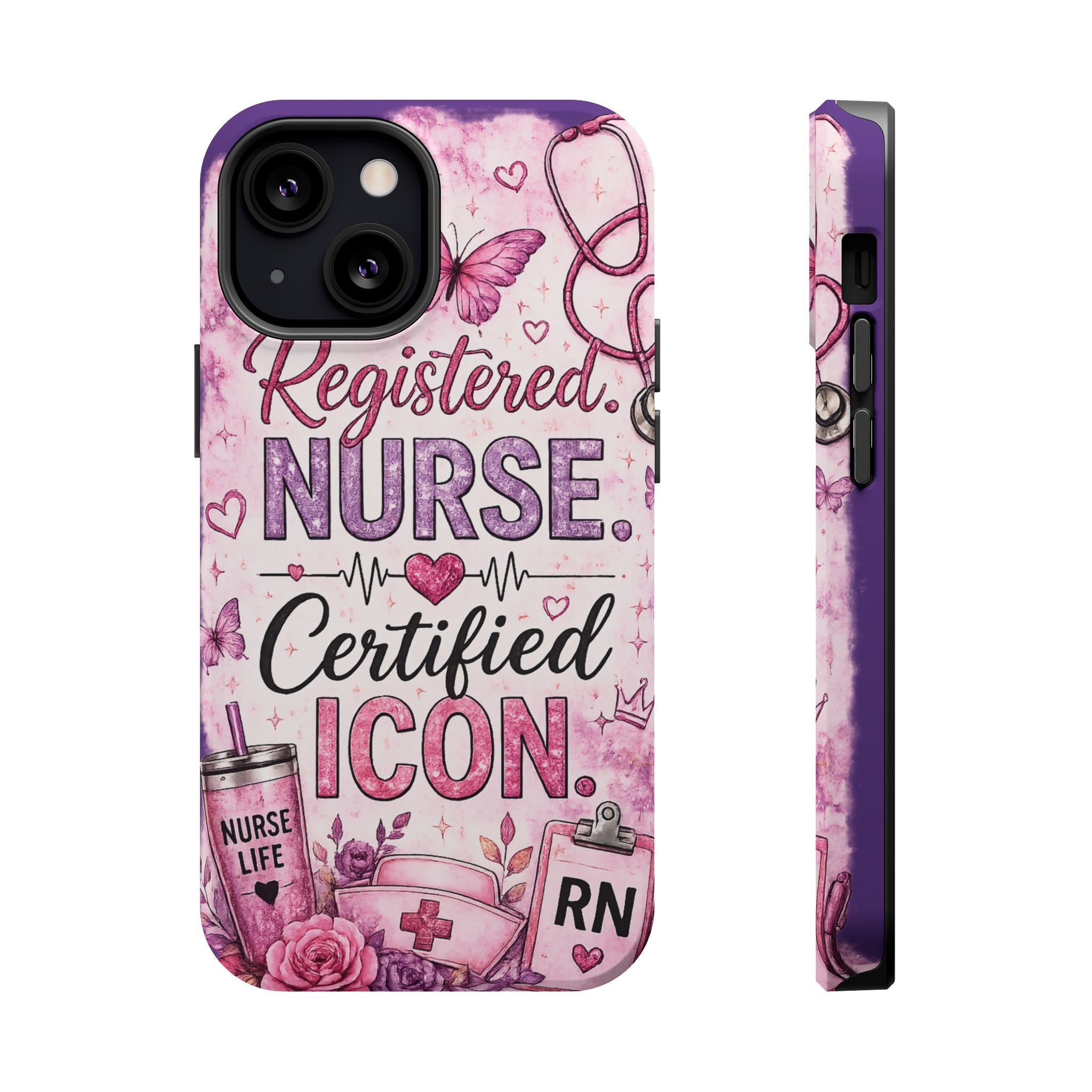Registered Nurse Certified Icon Phone Case | Cute Nurse iPhone Case | Pink Glitter RN Aesthetic Gift for Nurses