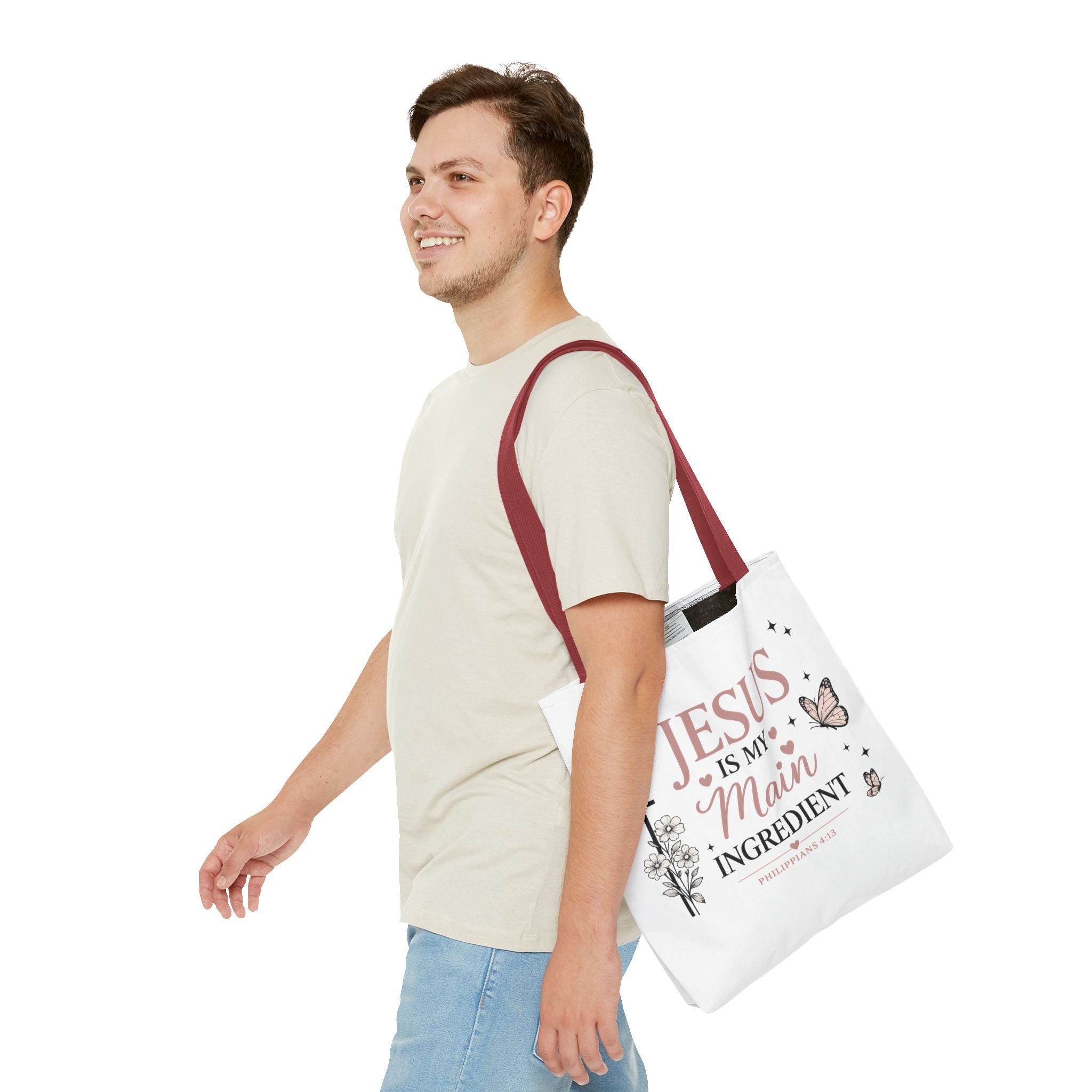 Christian Tote Bag for Women | Jesus Is My Main Ingredient | Faith Based Tote | Bible Study Bag | Church Bag | Philippians 4:13 Gift