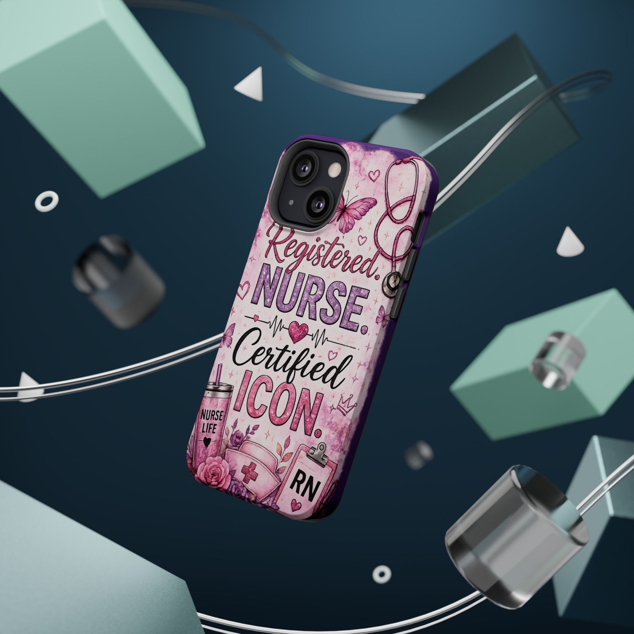 Registered Nurse Certified Icon Phone Case | Cute Nurse iPhone Case | Pink Glitter RN Aesthetic Gift for Nurses