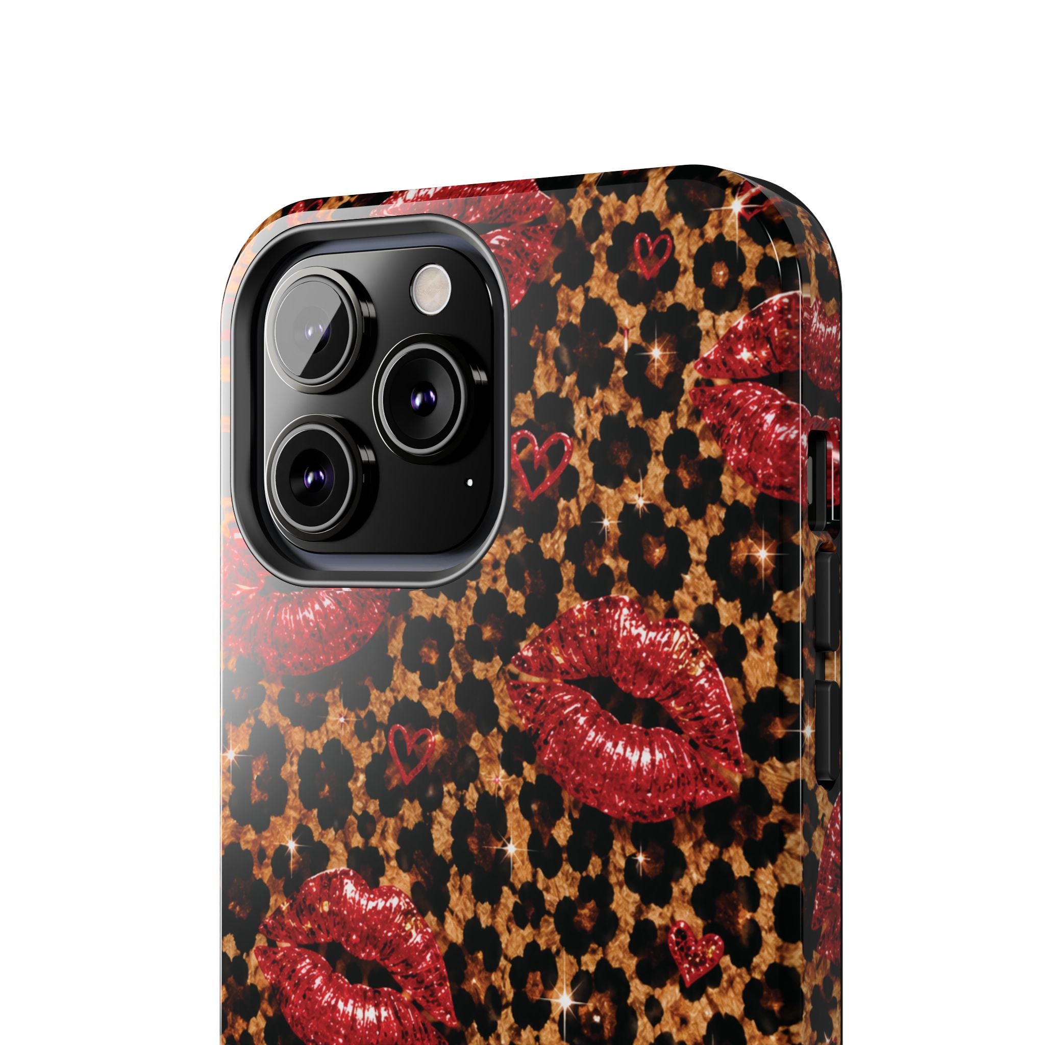 Wild Kisses Leopard Print Phone Case | Red Lip Print iPhone Case | Girly Cheetah Phone Cover | Cute Aesthetic Gift for Women